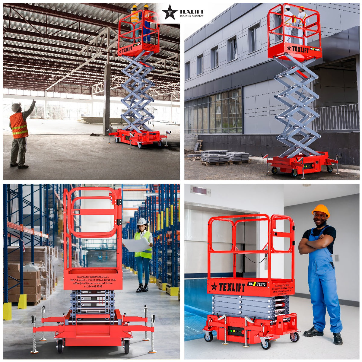 Semi-Electric Scissor Lift – 15ft (180 inch) Height, 440 LBS Capacity | US-TSE15 - TEXLIFT