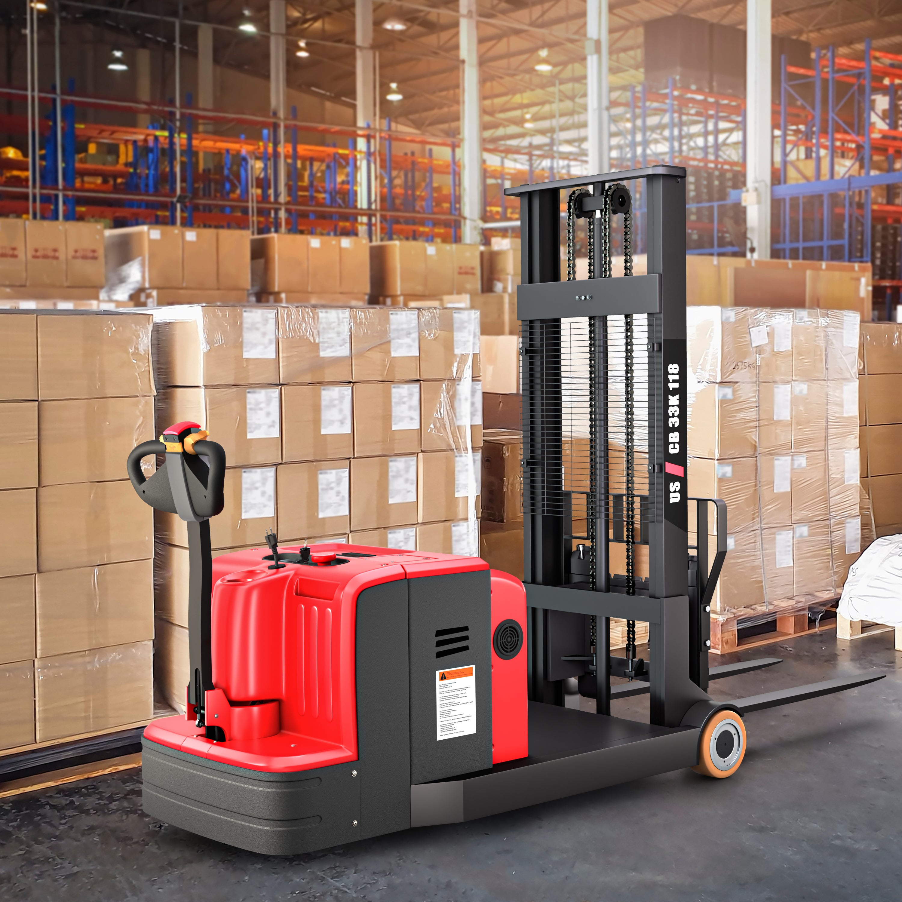 3,300 lb Electric Counterbalance Forklift Stacker – 118" Lift – US-CB33K 118 - TEXLIFT