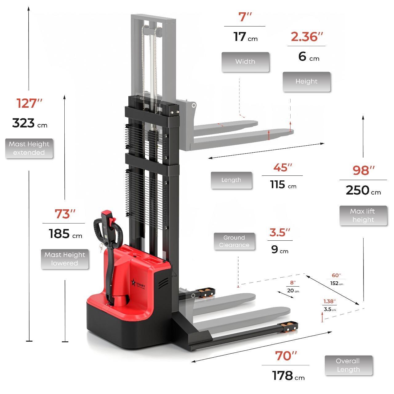 Full Electric Pallet Forklift Walkie Stacker Straddle Legs 3300Lbs Lift 98 Inch - TEXLIFT