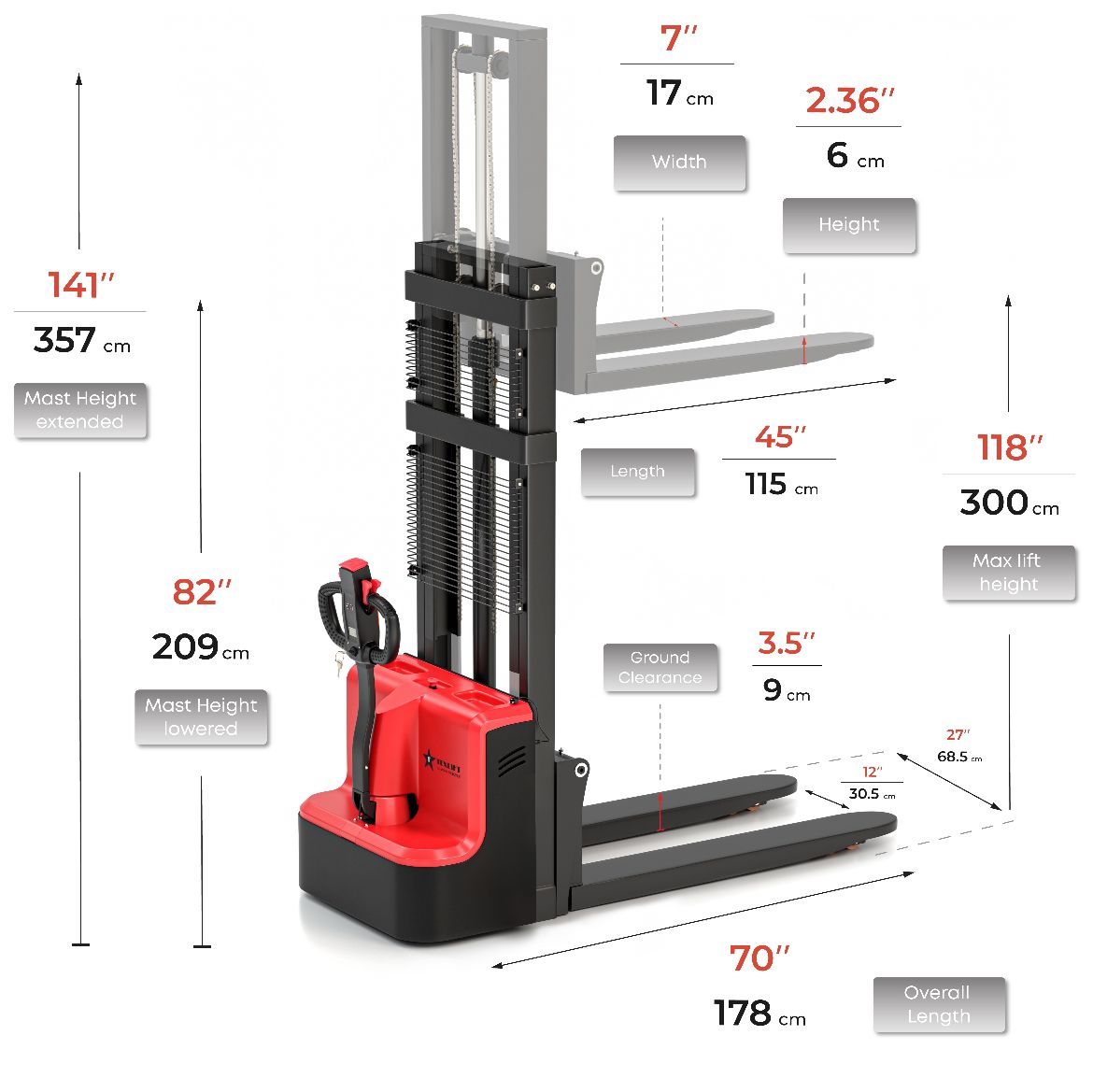 3300Lbs Full Electric Walkie Stacker with Narrow Legs – 10ft (118 inch) Lift for EU Pallets - TEXLIFT