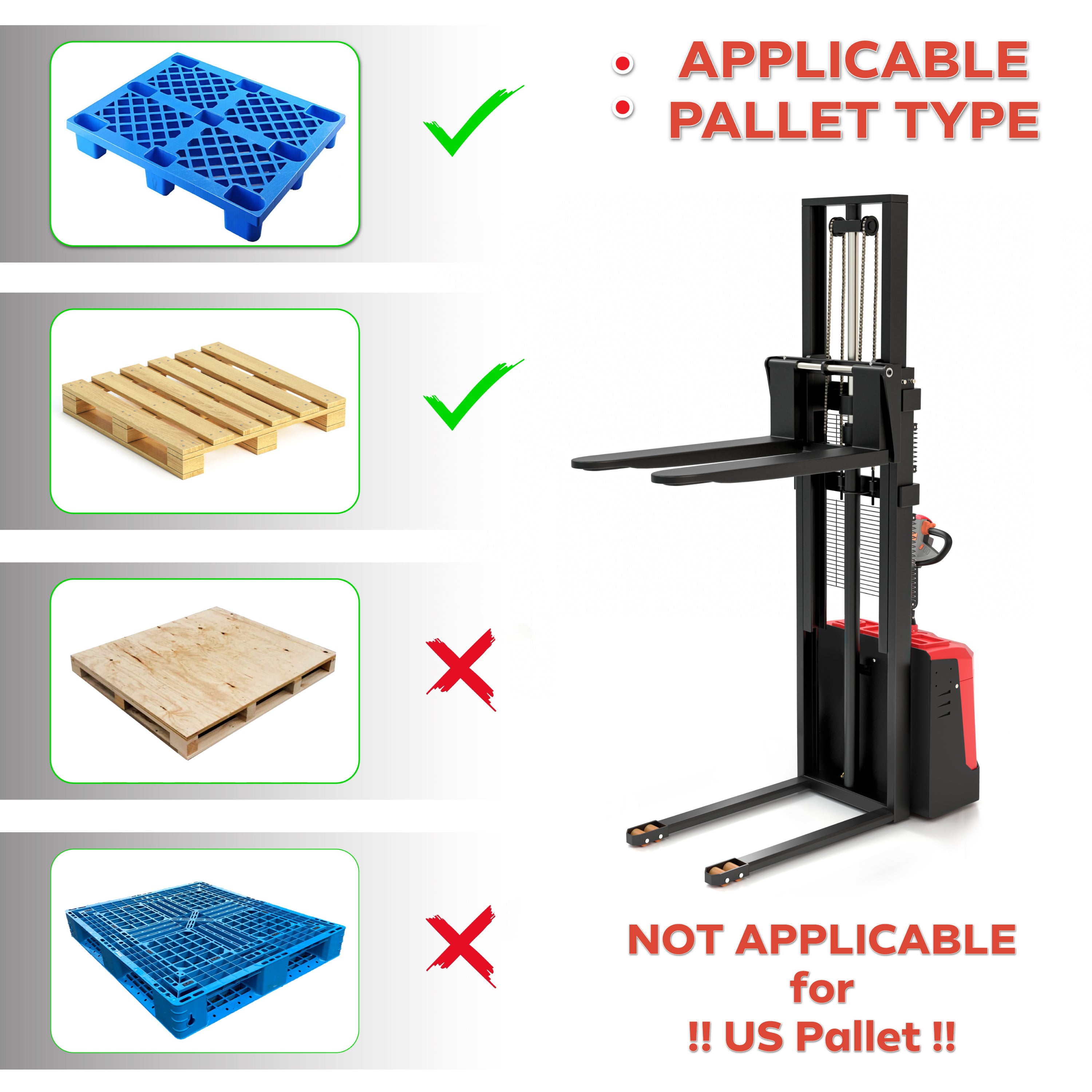 3300Lbs Full Electric Walkie Stacker with Narrow Legs – 10ft (118 inch) Lift for EU Pallets - TEXLIFT