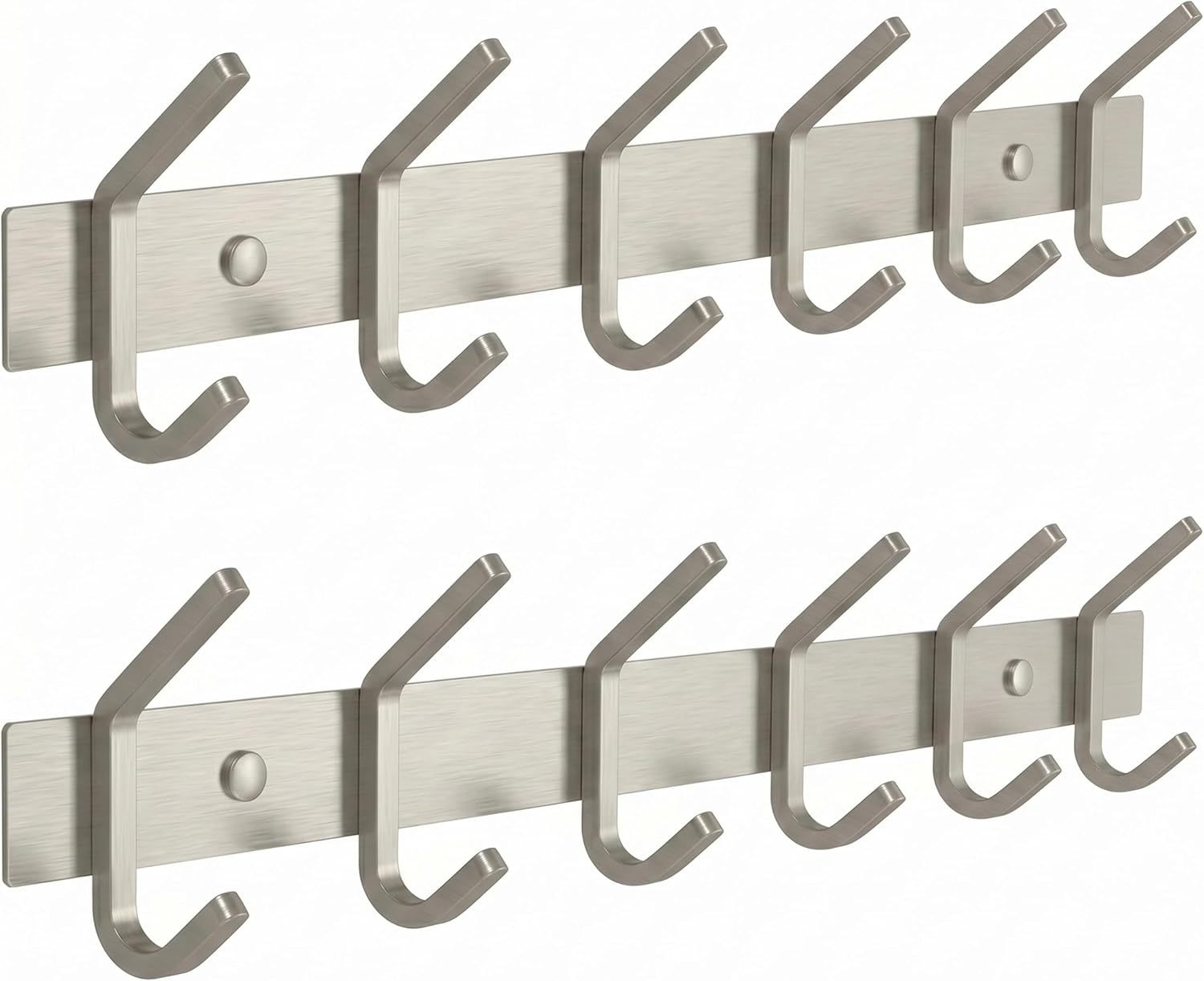 2 Pack Wall Mounted Coat Rack – 6 Heavy-Duty Hooks – Silver Stainless Steel