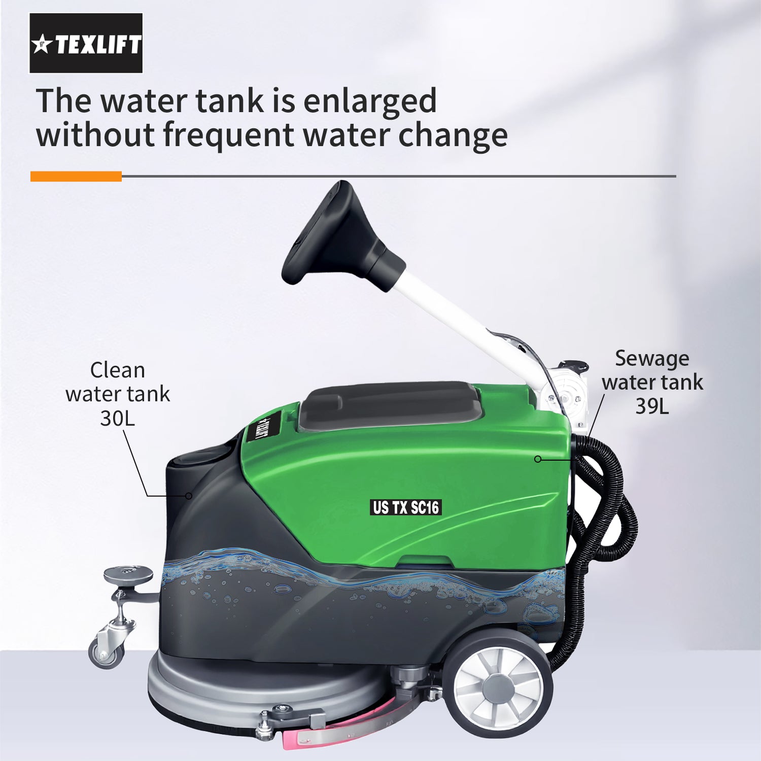 Commercial Walk-Behind Floor Scrubber – US TX SC16 | Quiet 16″ Scrubber | 110V - TEXLIFT