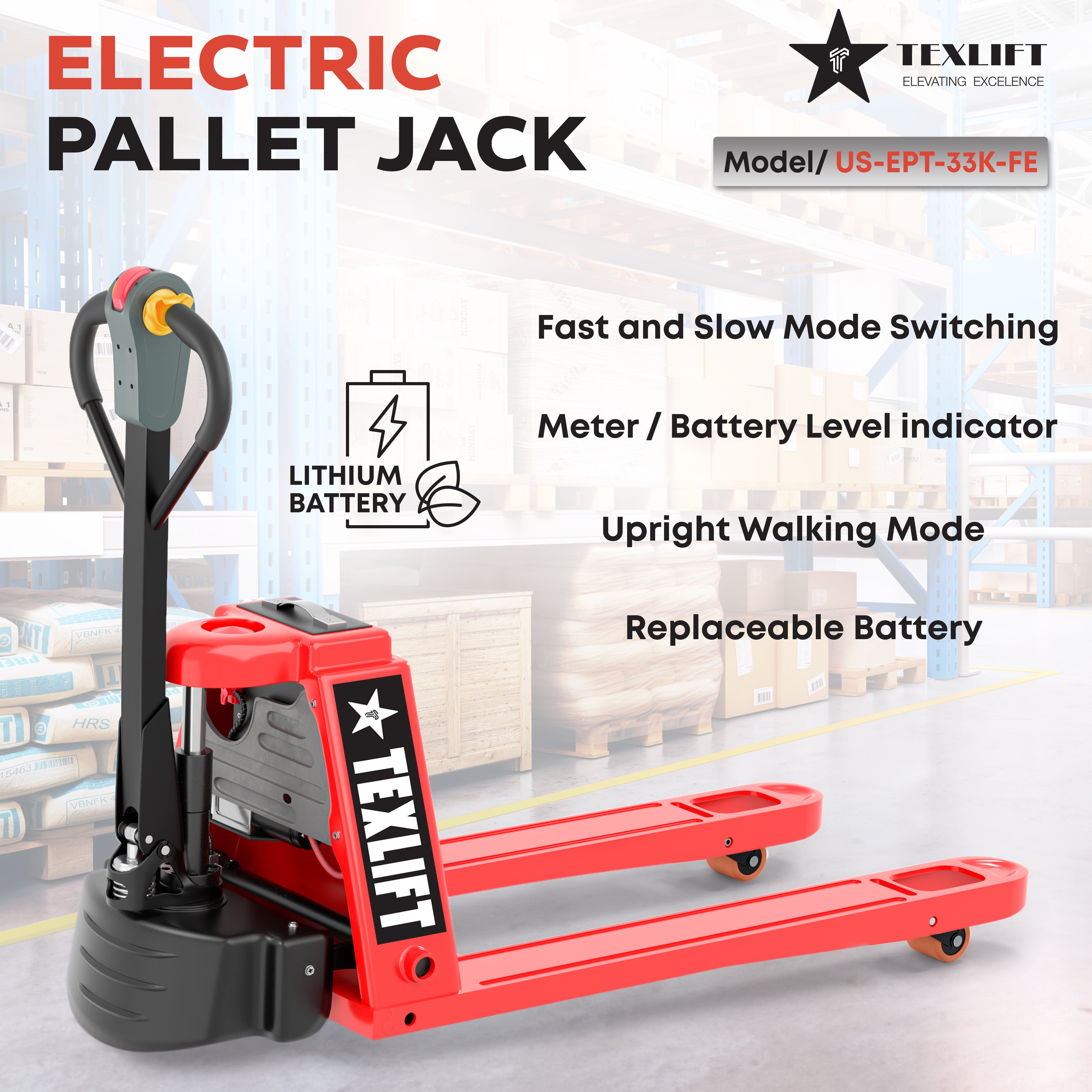 Electric Pallet Jack US-EPT33K FE with 3300 Lbs Capacity – Heavy-Duty Performance - TEXLIFT