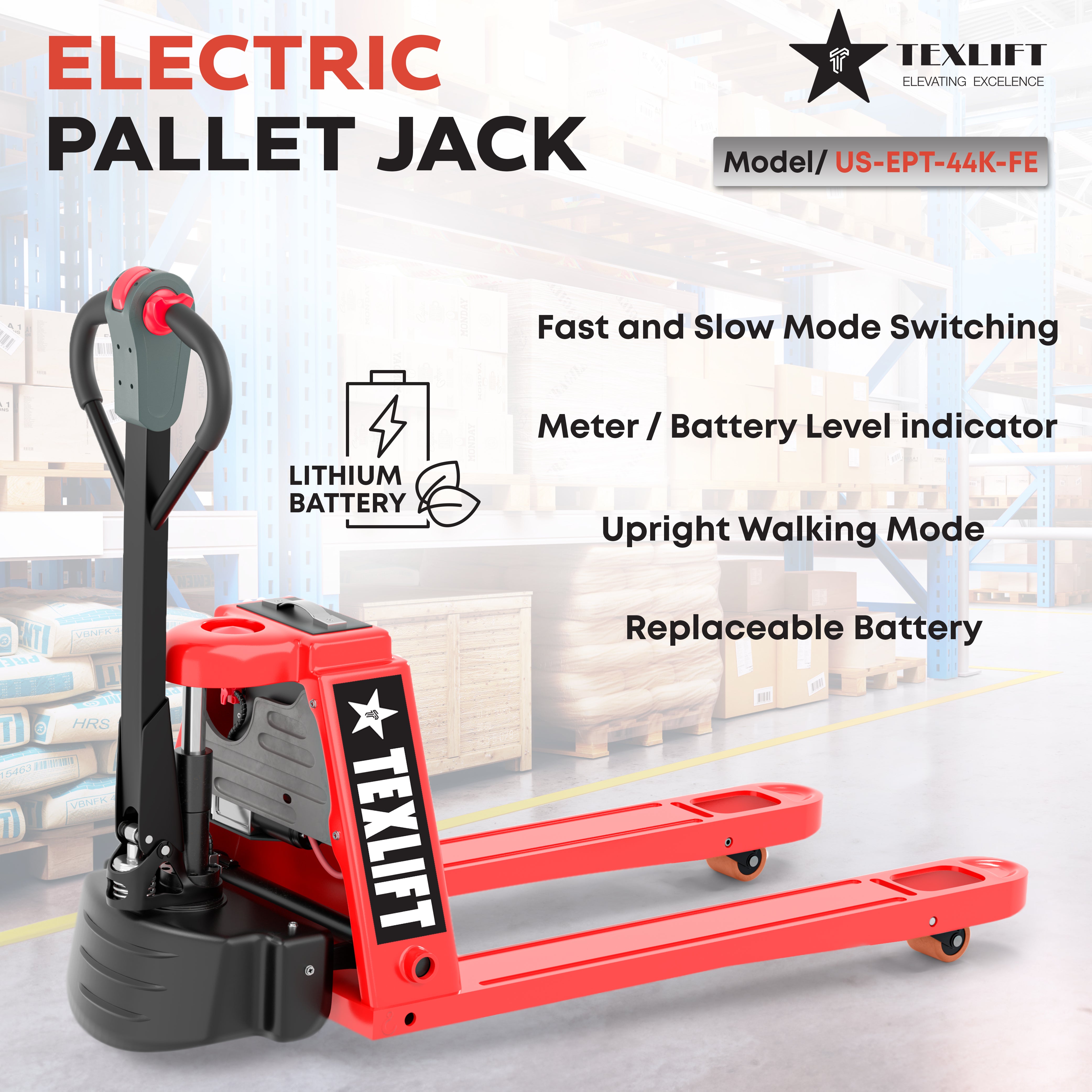 Electric Pallet Jack US-EPT44K FE with 4400 Lb Capacity – Heavy-Duty Performance - TEXLIFT