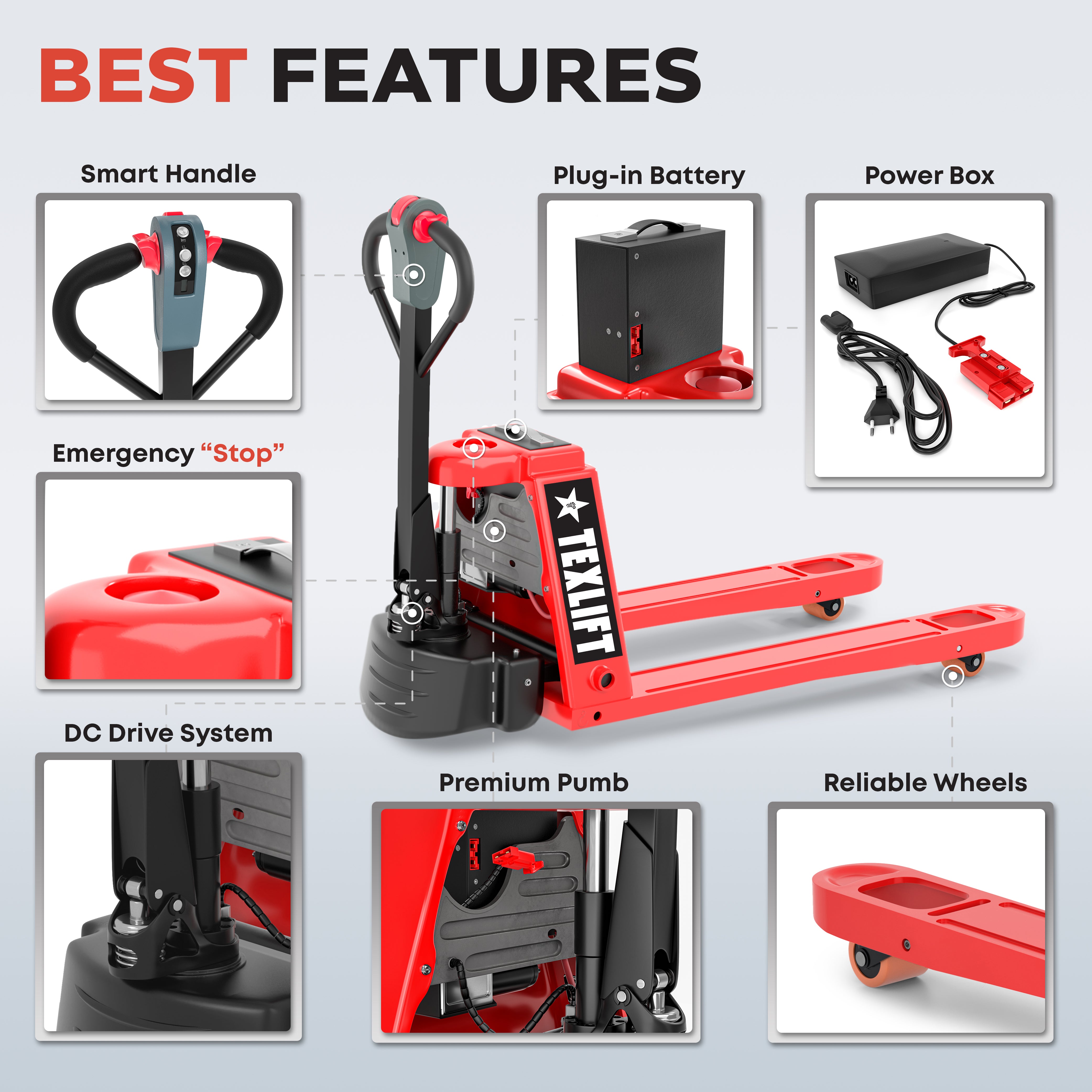 Texlift Electric Pallet Jack – Battery-Powered Pallet Mover for Efficient Material Handling