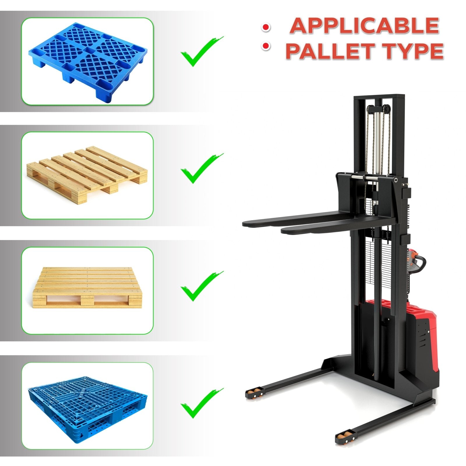 Electric Rider Pallet Stacker – 3300 LBS, 13ft (158 inch) Lift, Fixed Straddle Legs - TEXLIFT