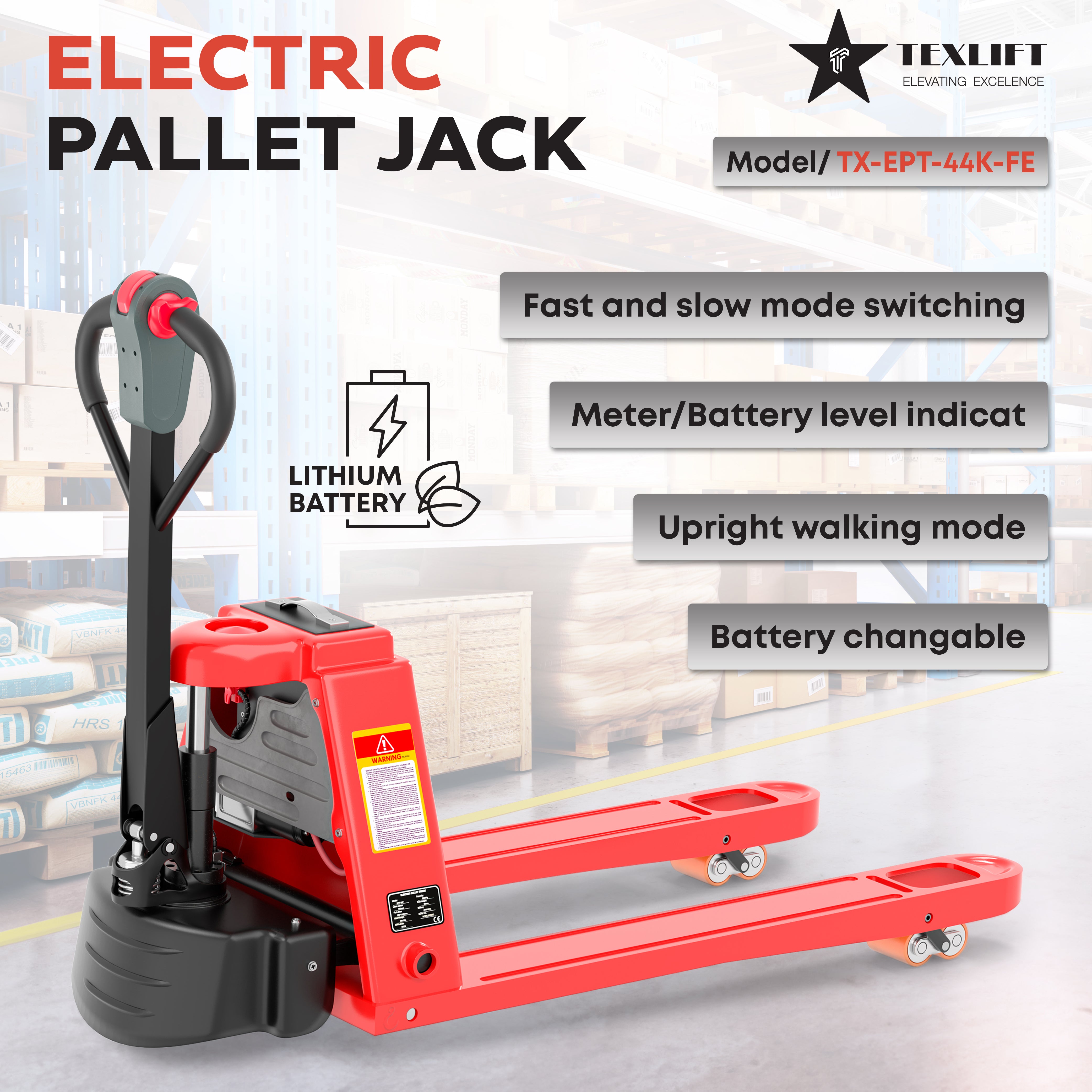 Texlift Electric Pallet Jack – Lithium Battery Powered Walkie Pallet Truck for Efficient Material Handling
