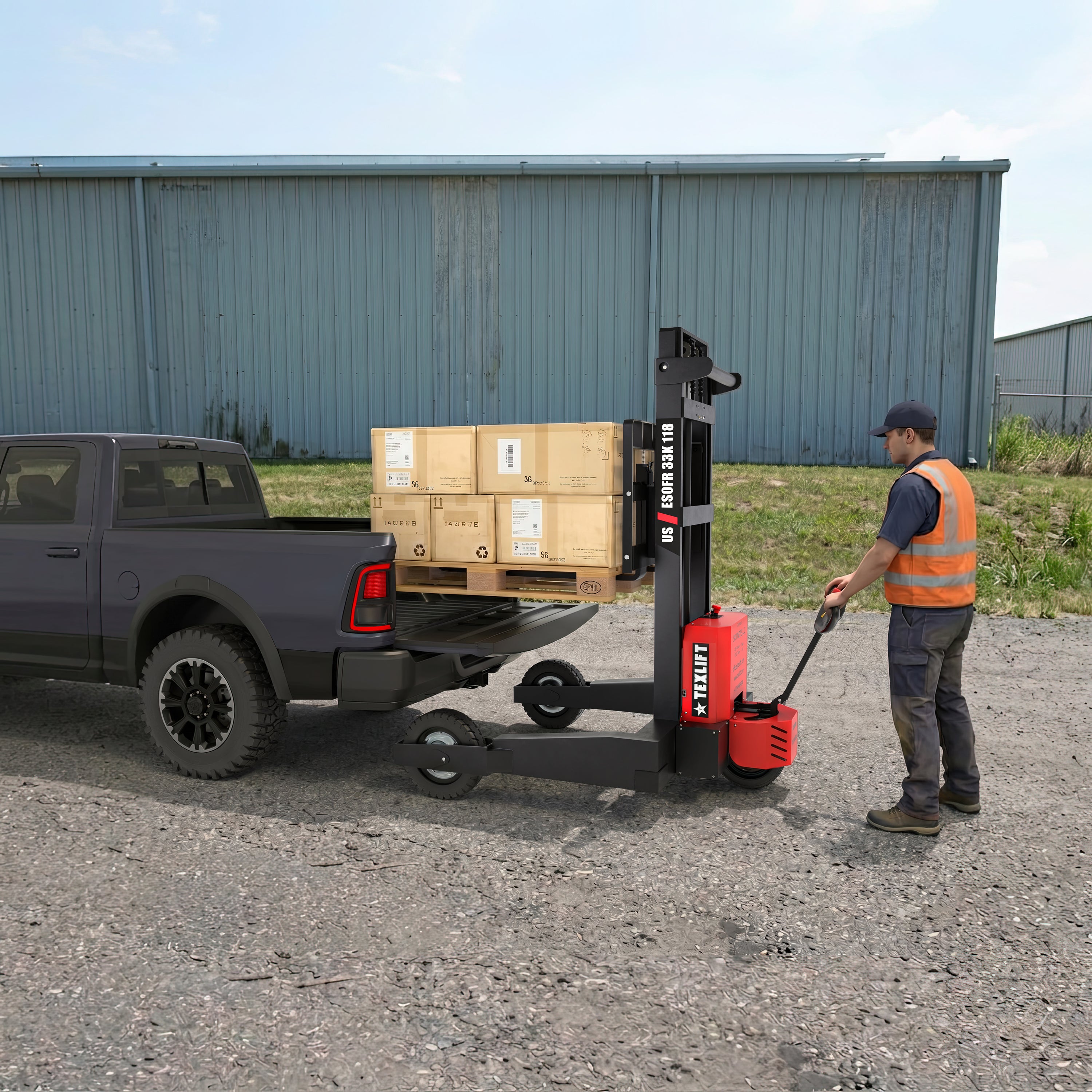 Off-road Electric Pallet Stacker 3300 lb – 118″ Lift Height, Walkie Forklift (US-ESOFR33K 118) - TEXLIFT