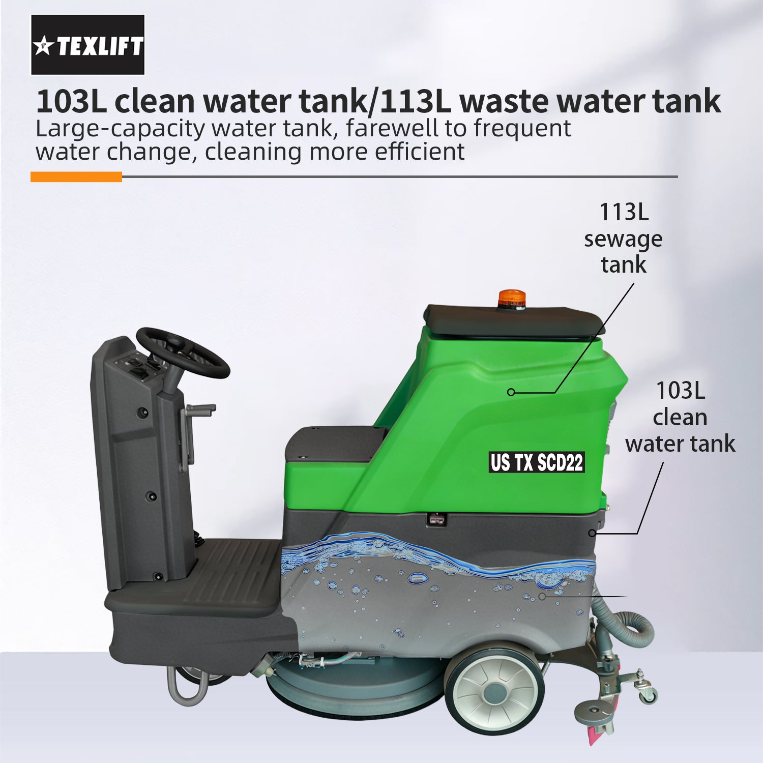 Ride-On Floor Scrubber – US-TX SCD22 (22″ Cleaning Path, 24V Battery Powered) - TEXLIFT