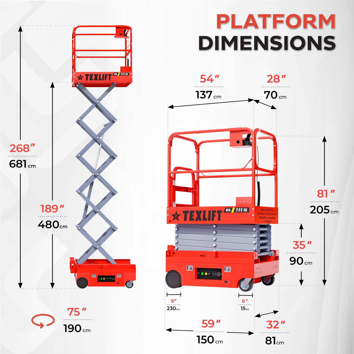 16Ft Height Full Electric Scissor Lift – 440 LBS Capacity | Compact & High-Performance US-TFE16