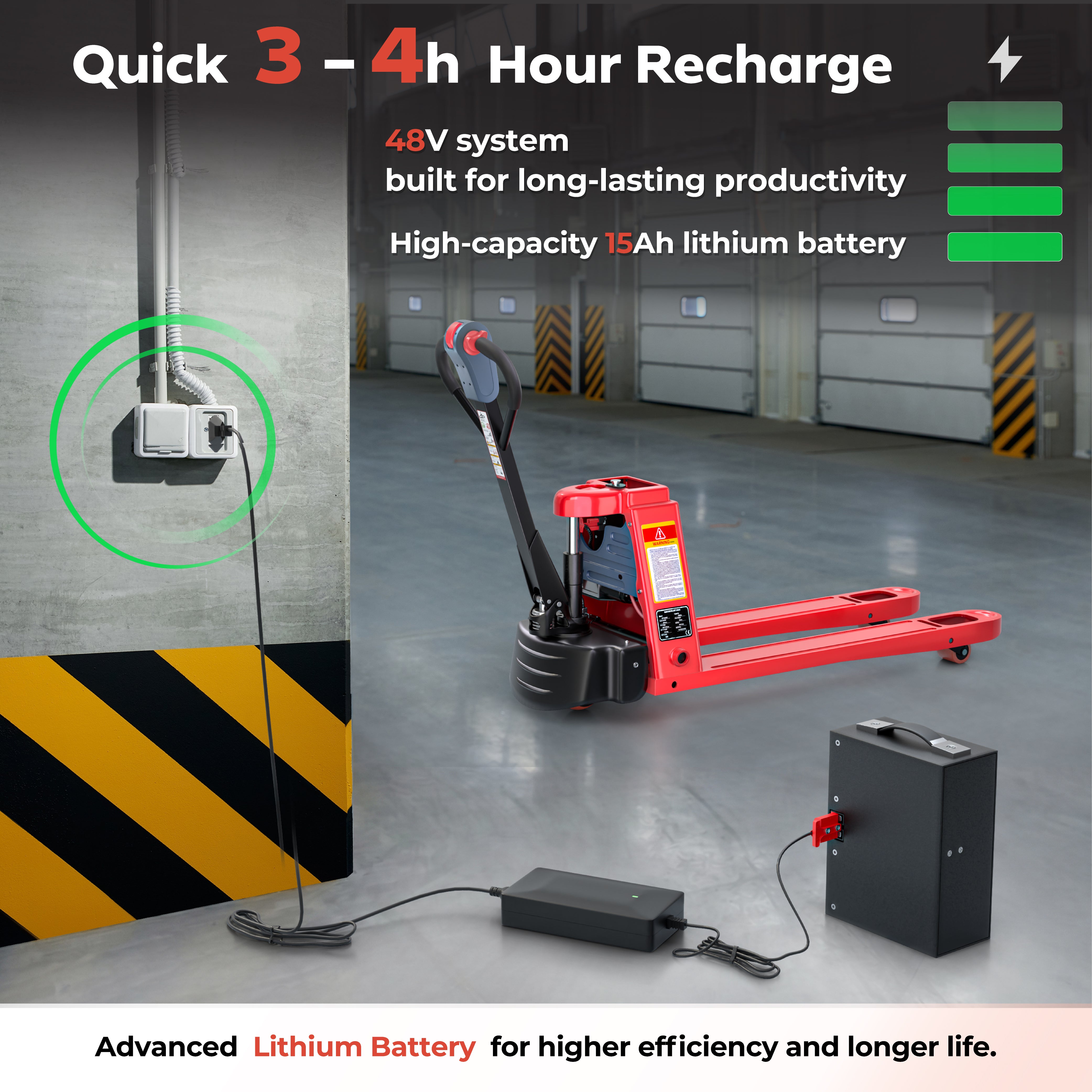 US-EPT44K NR Narrow Electric Pallet Jack – 21.5" Wide, 4,400 lb Full Electric Lithium Pallet Truck - TEXLIFT