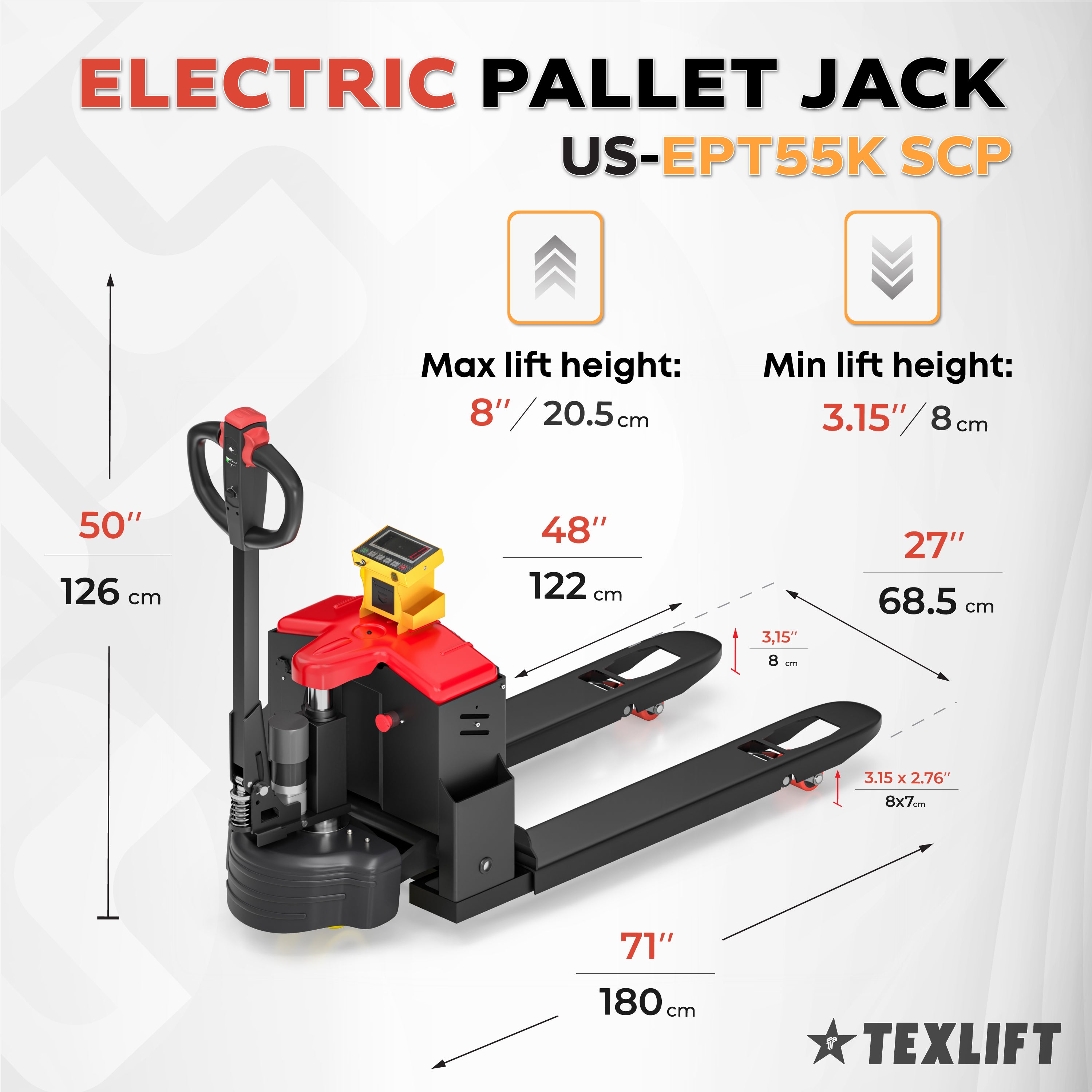 US-EPT55K SCP Electric Pallet Jack with Scale & Printer – 5,500 lb Capacity, 48V Lithium