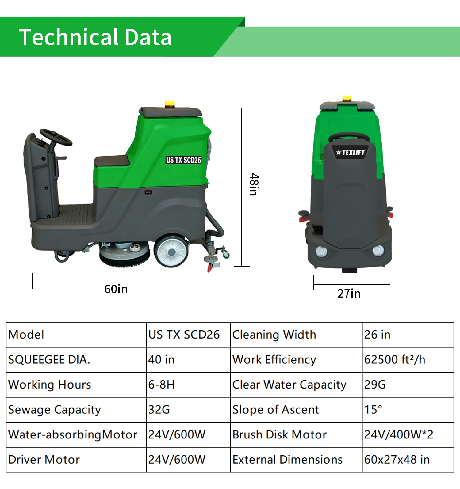 US-TX SCD26 Commercial Ride-On Floor Scrubber - TEXLIFT
