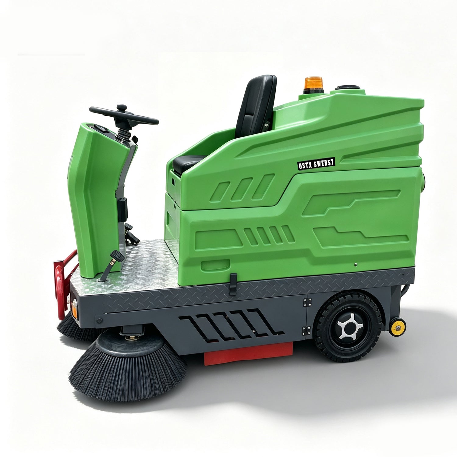 57" Ride-On Electric Floor Sweeper, 48-Gallon Hopper, Dust Control | US-TX SWED57