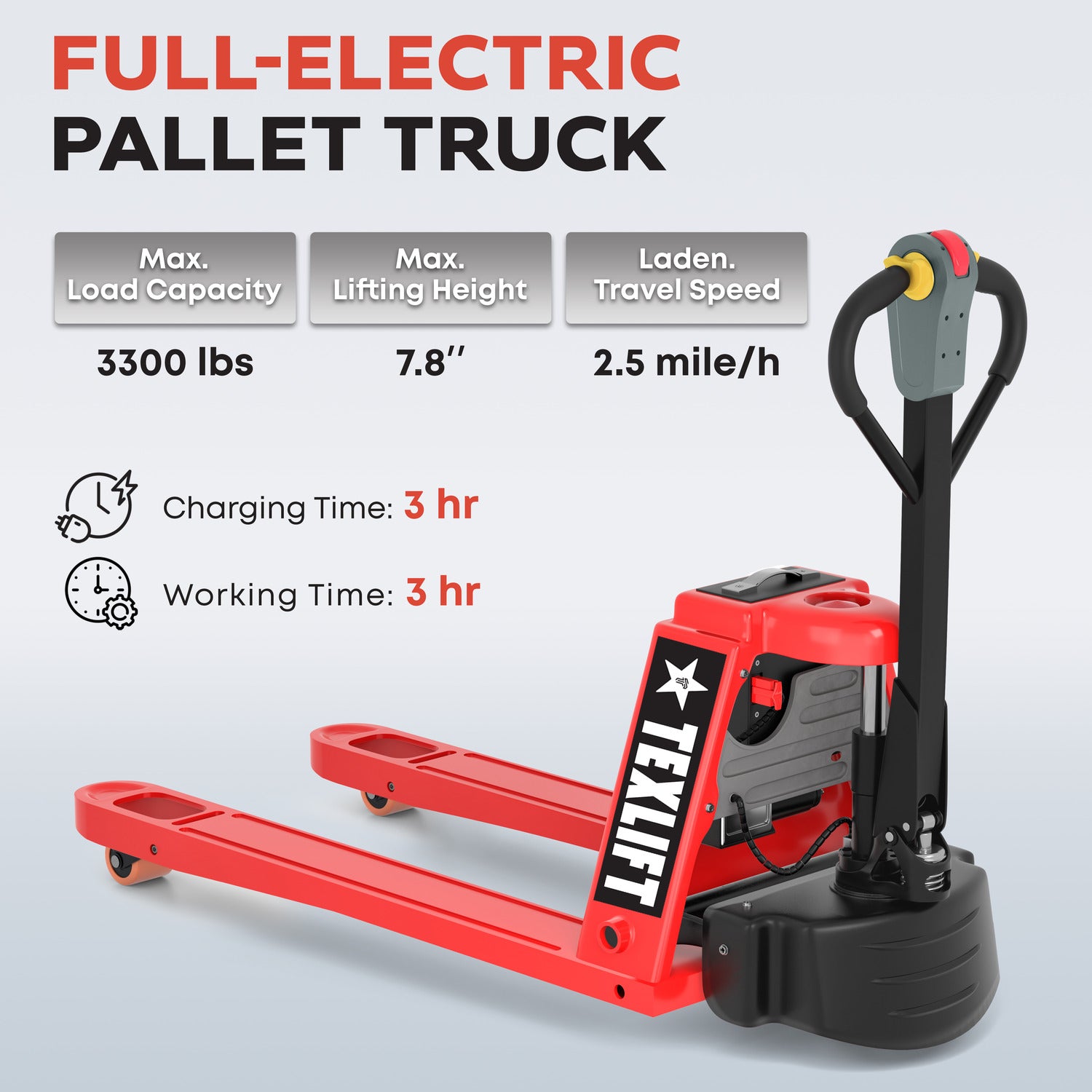 Full Electric Pallet Stacker & Electric Pallet Jack Package – 118” Lift & 3300Lbs Capacity