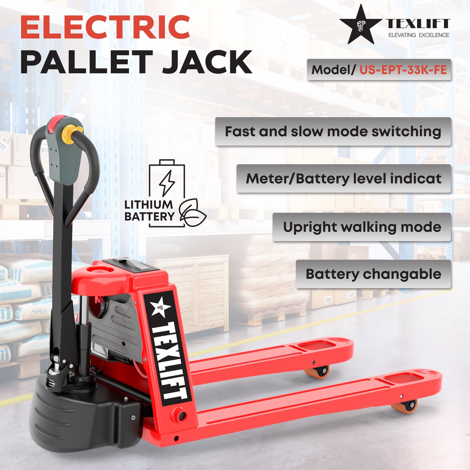 Full Electric Pallet Stacker & Electric Pallet Jack Package – 118” Lift & 3300Lbs Capacity