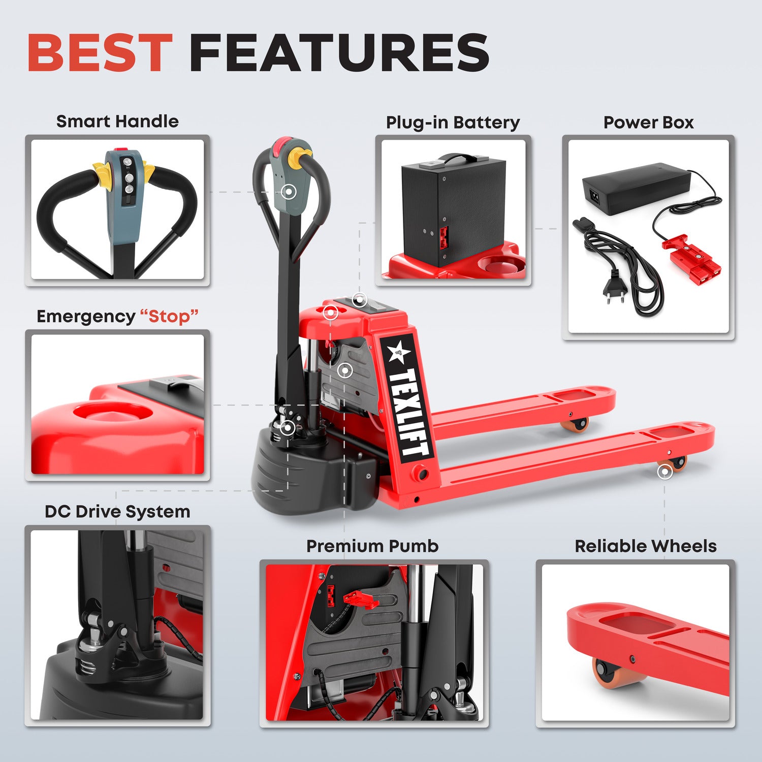 Full Electric Pallet Stacker & Electric Pallet Jack Package – 118” Lift & 3300Lbs Capacity