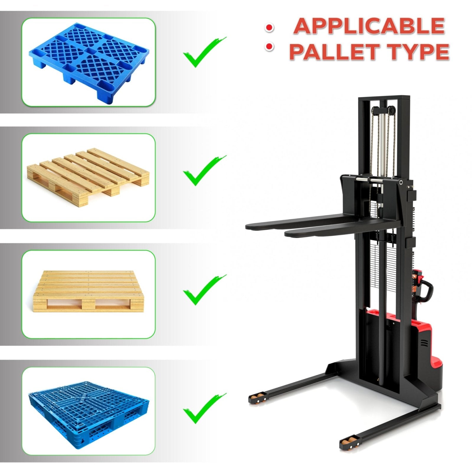 3300 LBS Capacity, 8ft (98 inch) Lift Full Electric Pallet Stacker with Straddle Legs - TEXLIFT