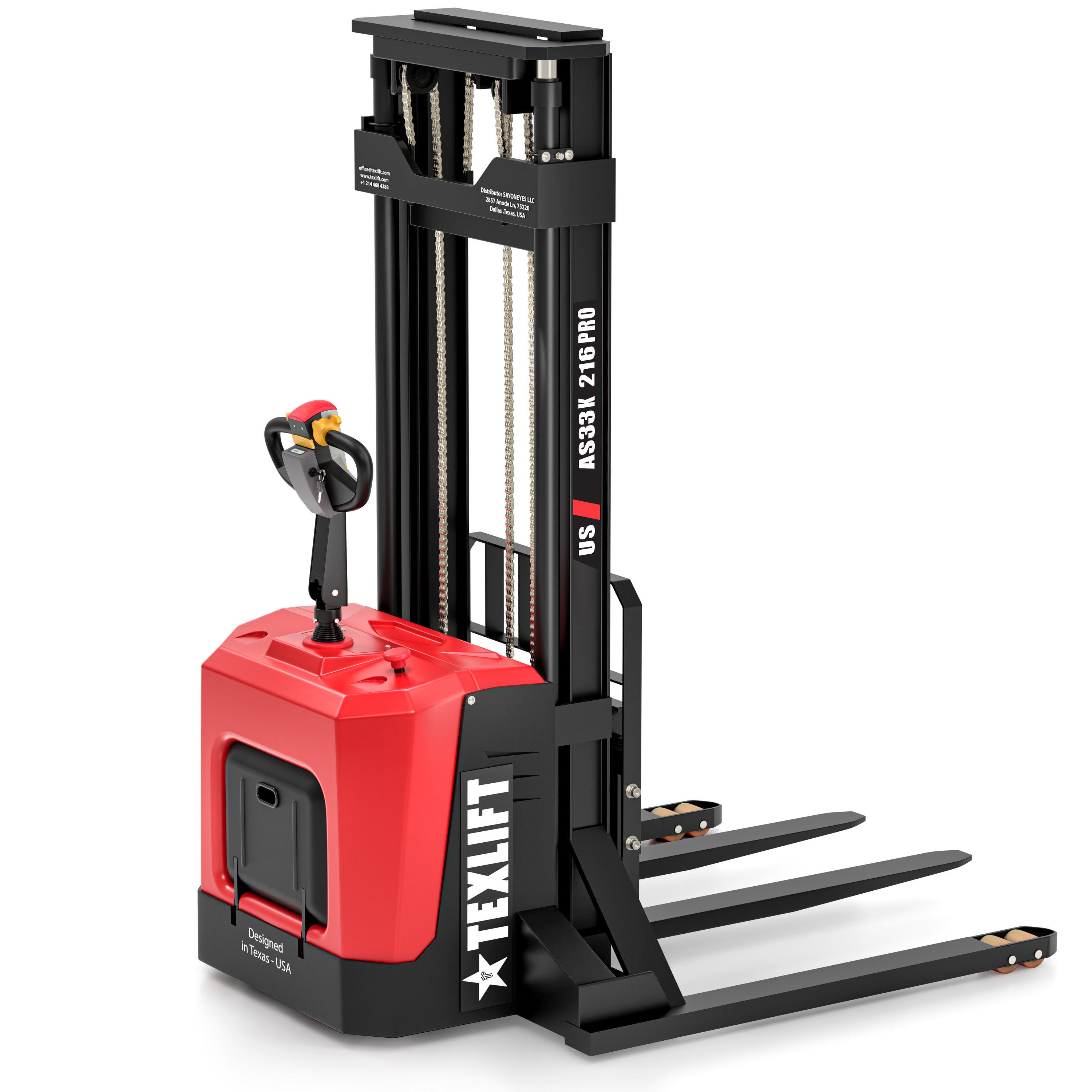 3,300 lb Full Electric Rider Stacker 18 ft Lift | Lithium | US-AS33K 216 PRO