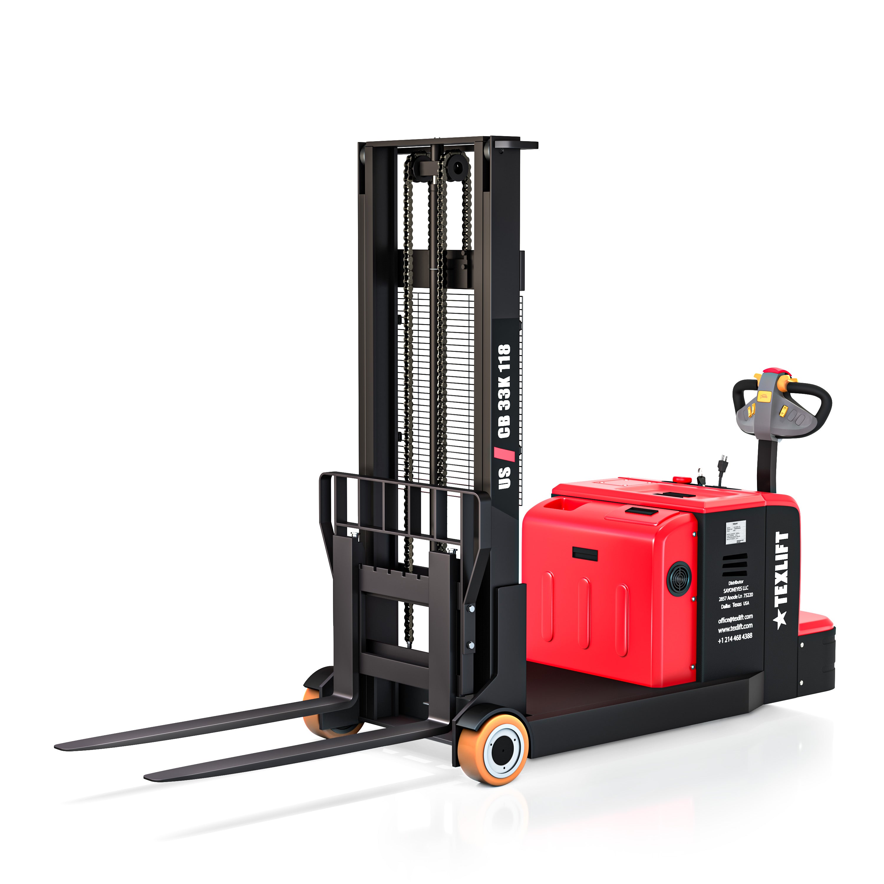 3,300 lb Electric Counterbalance Forklift Stacker – 118" Lift – US-CB33K 118