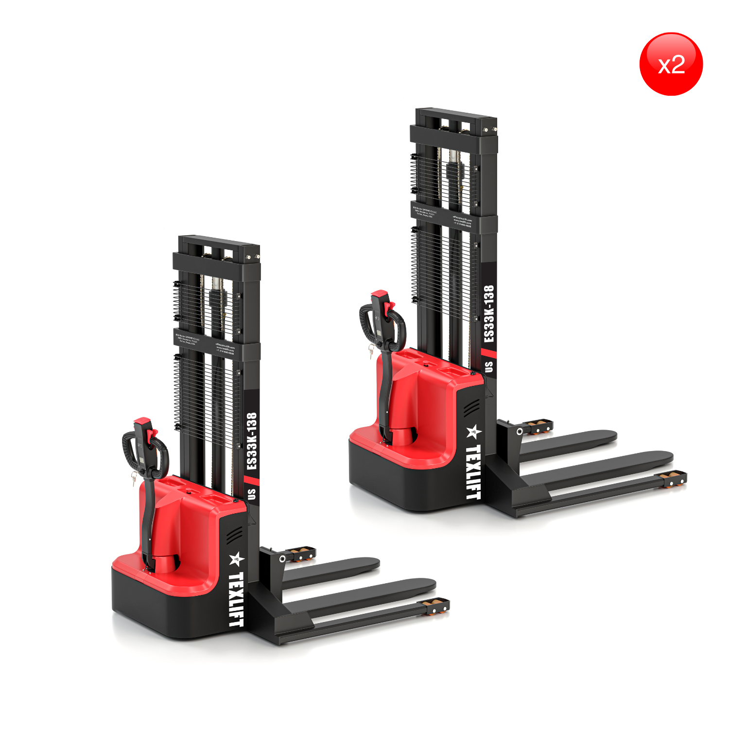 2-Pack 3300Lbs Capacity Full Electric Walkie Pallet Stacker with Fixed Straddle Legs and 12ft (138 inch) Lift Height - TEXLIFT