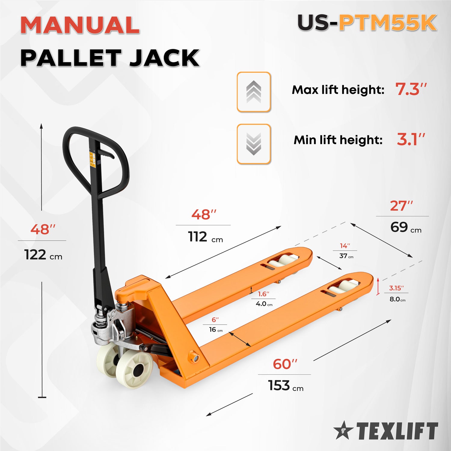 Manual Pallet Jack – 5500 lbs Capacity | Model: US-PTM55K
