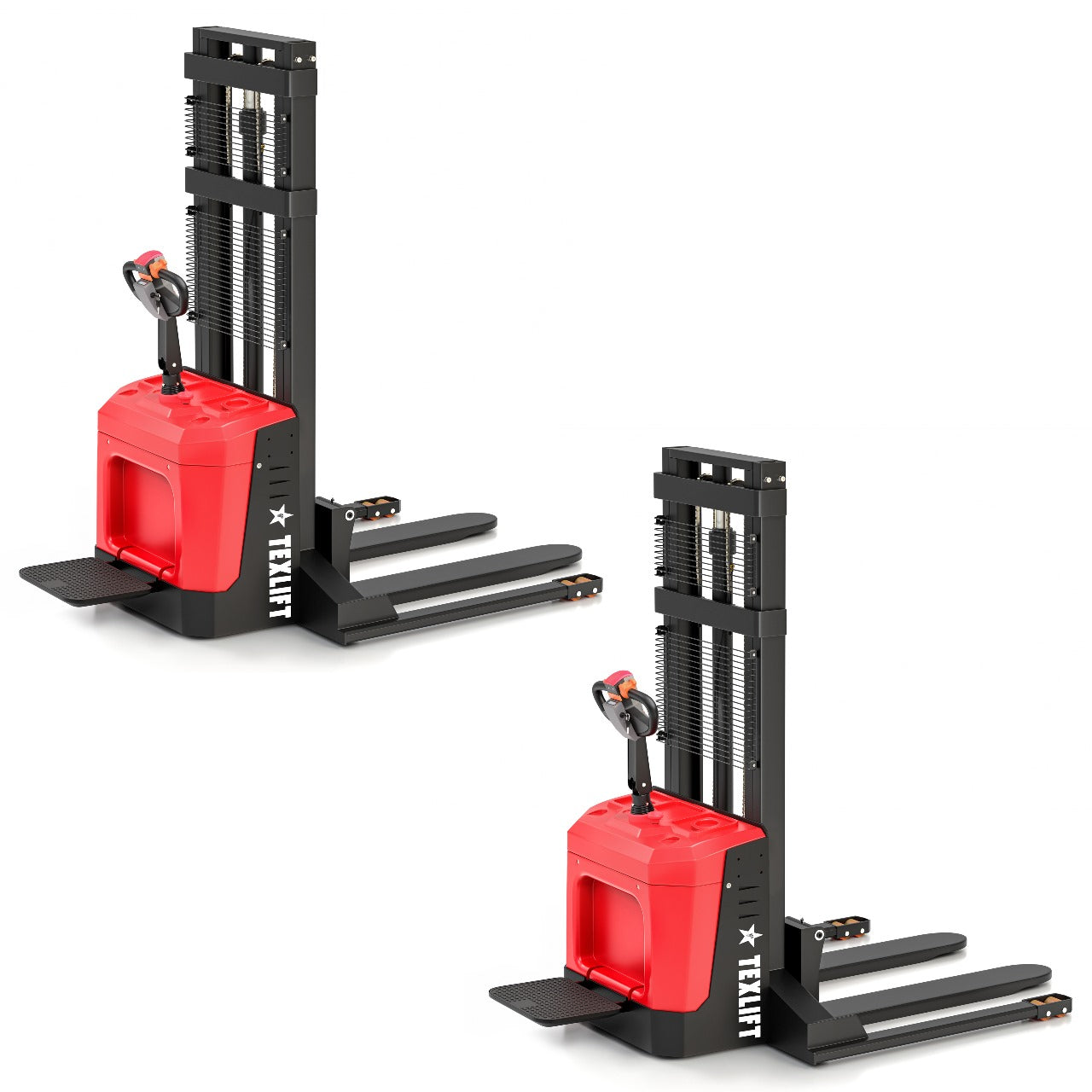 2-Pack Full Electric Pallet Stackers with Leg Stand – 118” Lift, 3300Lbs Capacity
