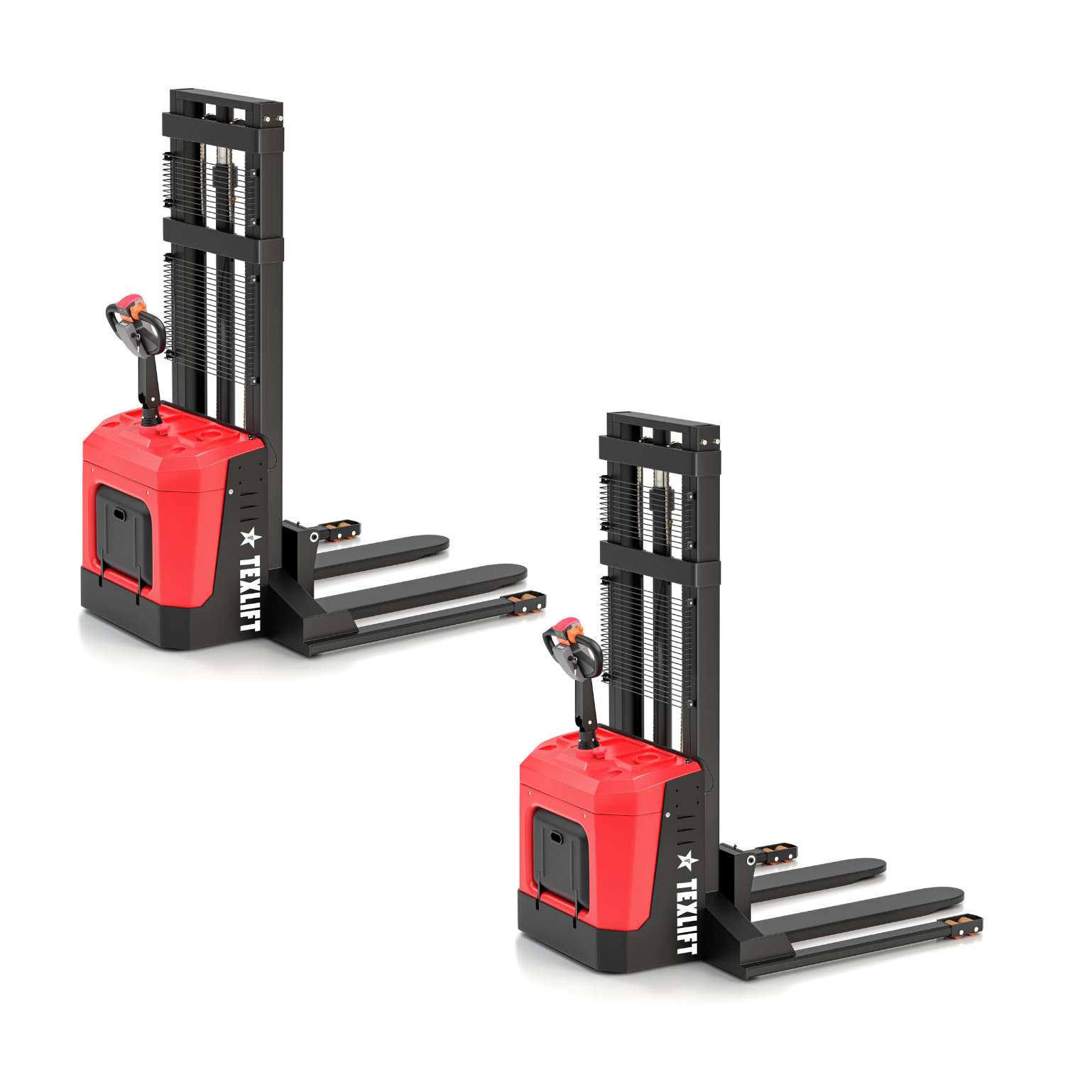 2-Pack Full Electric Pallet Stackers with Leg Stand – 118” Lift, 3300Lbs Capacity