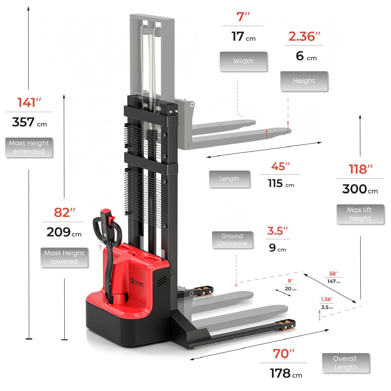 Full Electric Pallet Forklift Walkie Stacker Straddle Legs 3300Lbs Lift 118 Inch -  TEXLIFT