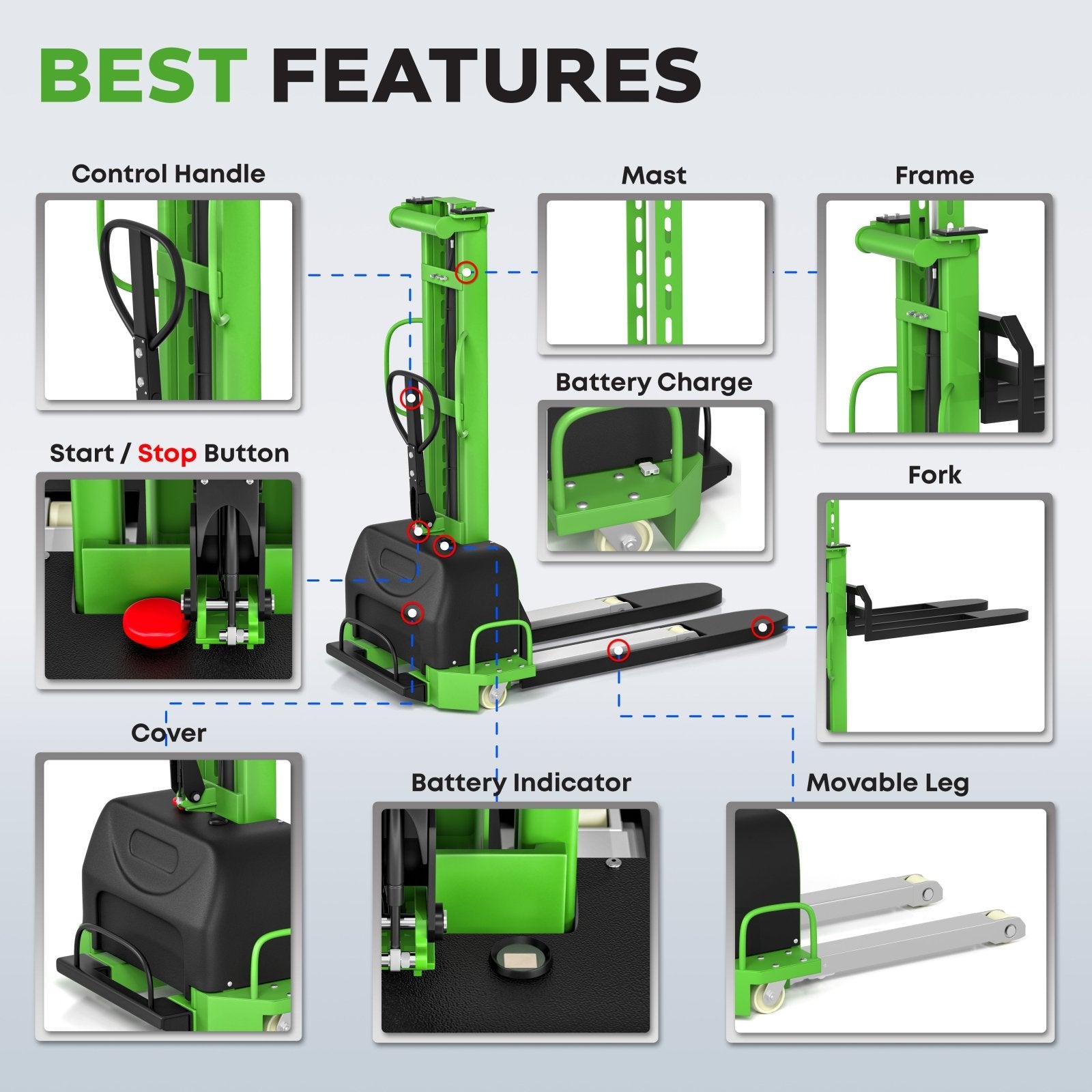 SELF STACKER SEMI ELECTRIC 1100LBS (TX-ZTS-11K-SE) -  TEXLIFT