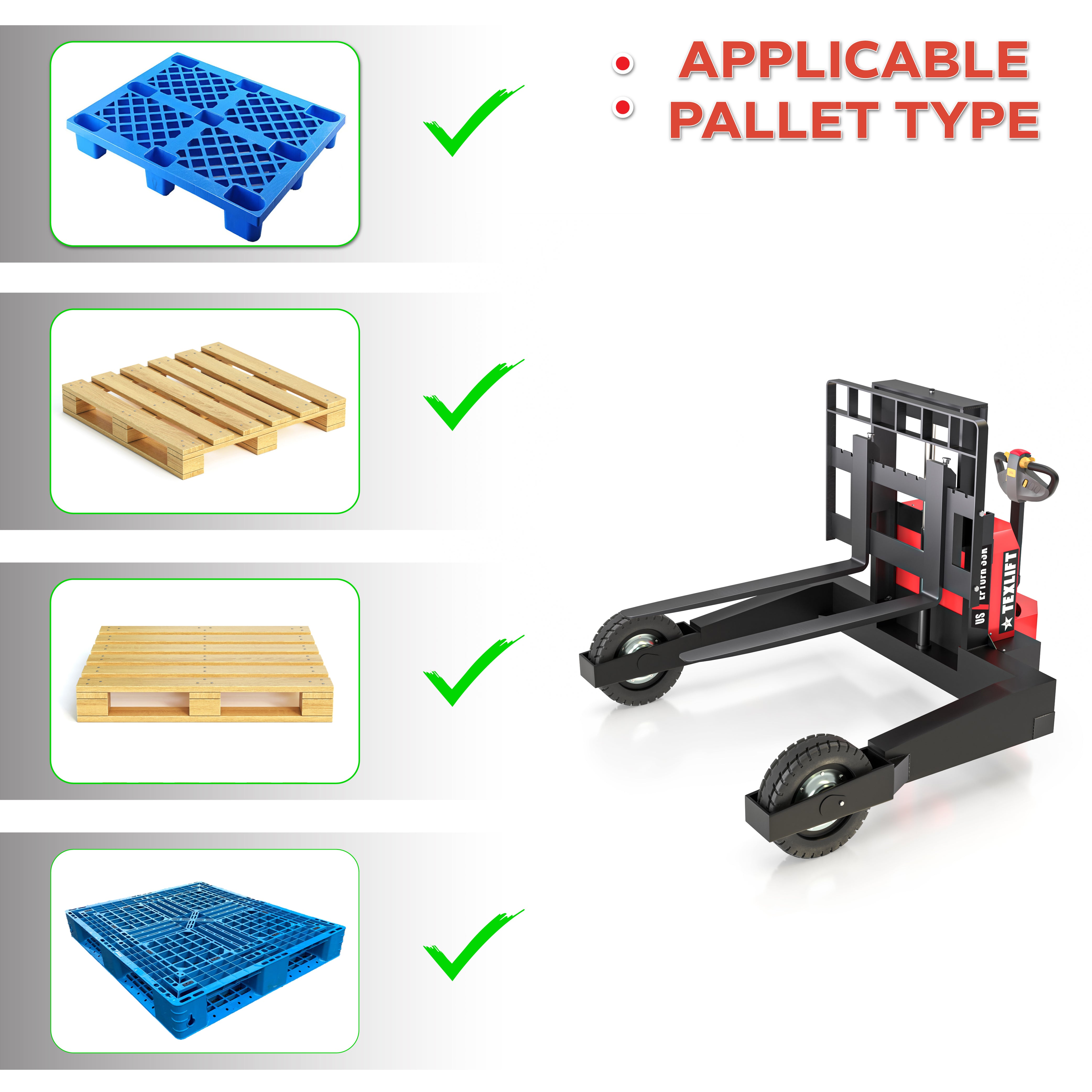 All-Terrain Offroad Electric Pallet Jack – 3,300 lbs Capacity, 12″ Lift, Solid Tires – US-EPTOFR33K - TEXLIFT