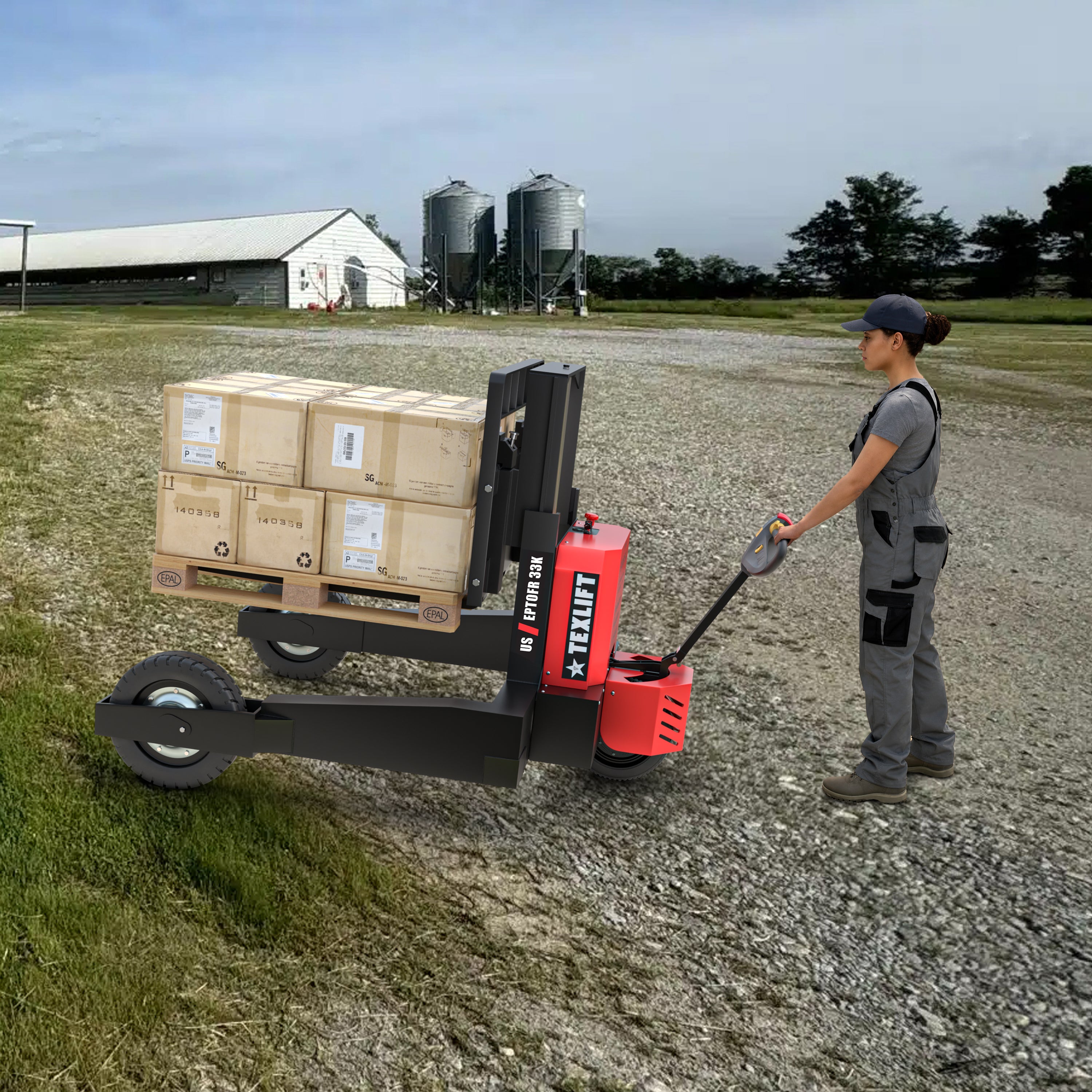 All-Terrain Offroad Electric Pallet Jack – 3,300 lbs Capacity, 12″ Lift, Solid Tires – US-EPTOFR33K - TEXLIFT