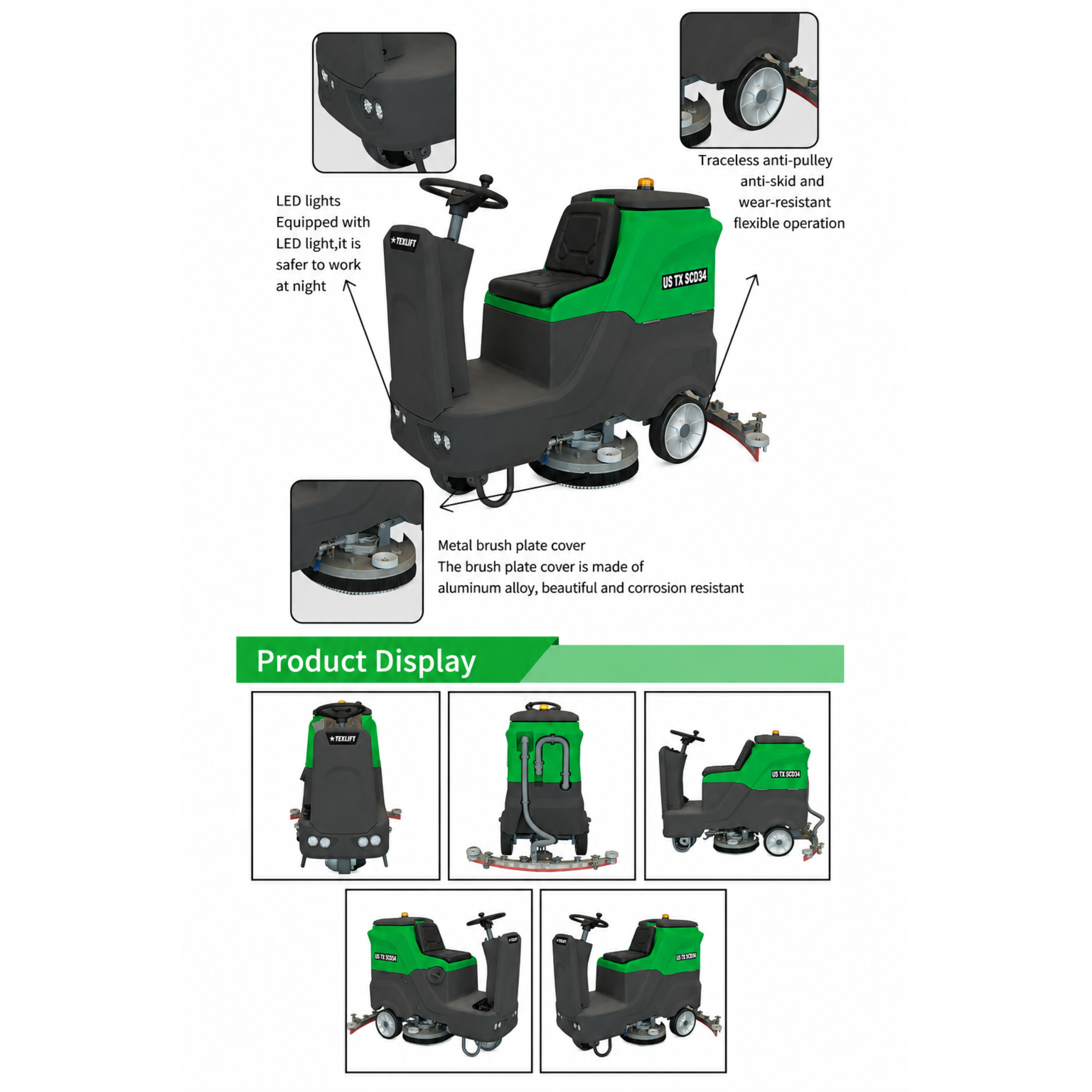 Commercial Ride-On Floor Scrubber – 34" Cleaning Path | Heavy-Duty Battery Powered Floor Cleaning Machine - TEXLIFT