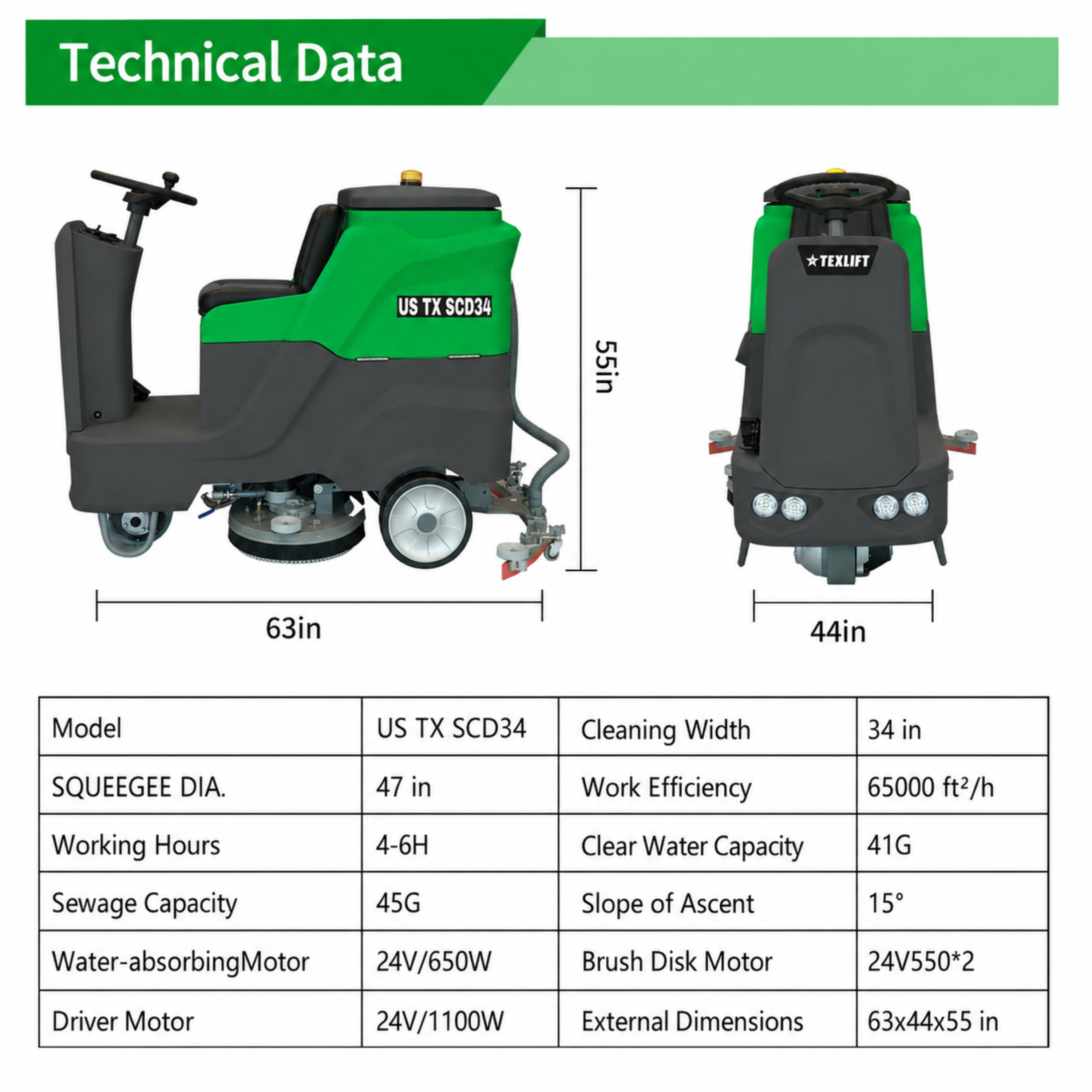 Commercial Ride-On Floor Scrubber – 34" Cleaning Path | Heavy-Duty Battery Powered Floor Cleaning Machine - TEXLIFT