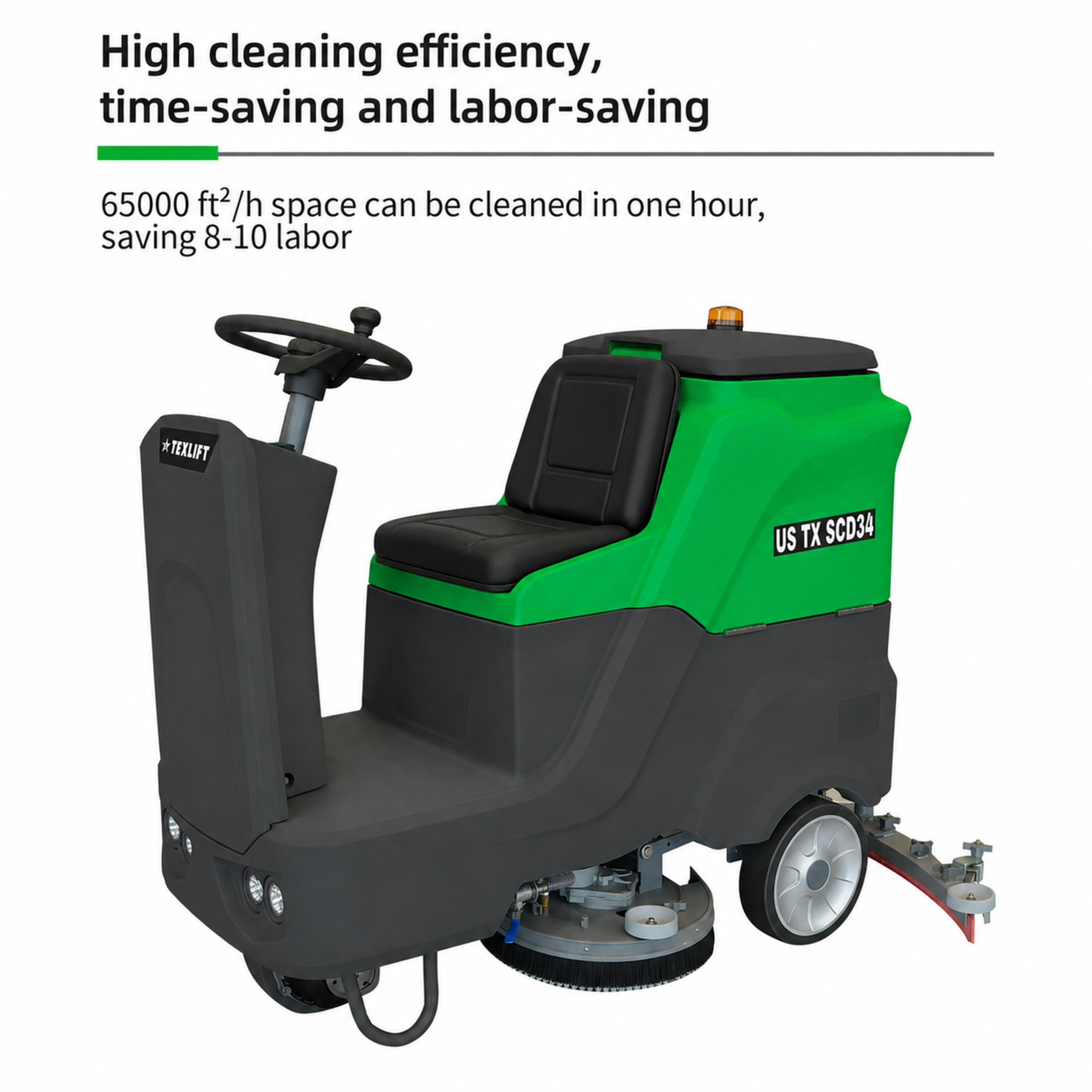 Commercial Ride-On Floor Scrubber – 34" Cleaning Path | Heavy-Duty Battery Powered Floor Cleaning Machine - TEXLIFT