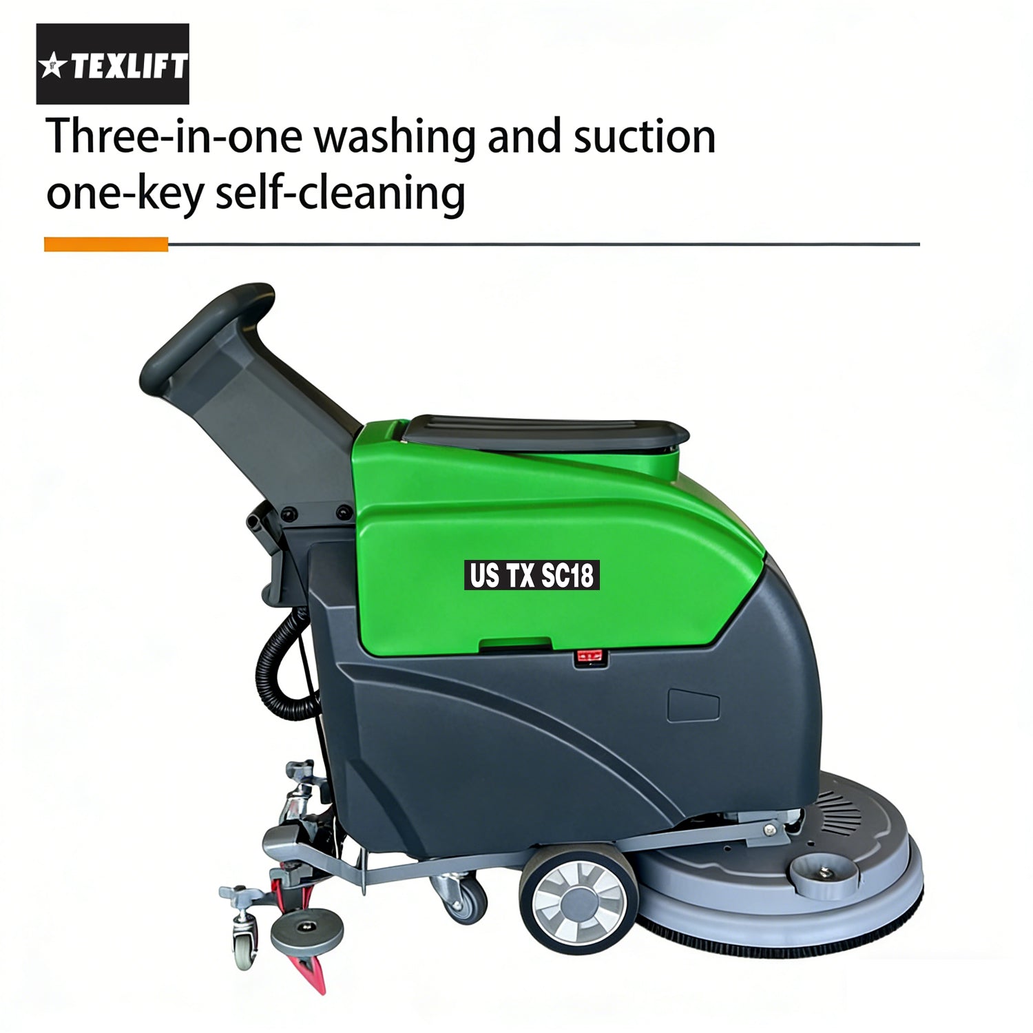Commercial Walk-Behind Floor Scrubber – US-TX SC18 | 18″ Scrub Path | 31″ Squeegee | 110V - TEXLIFT