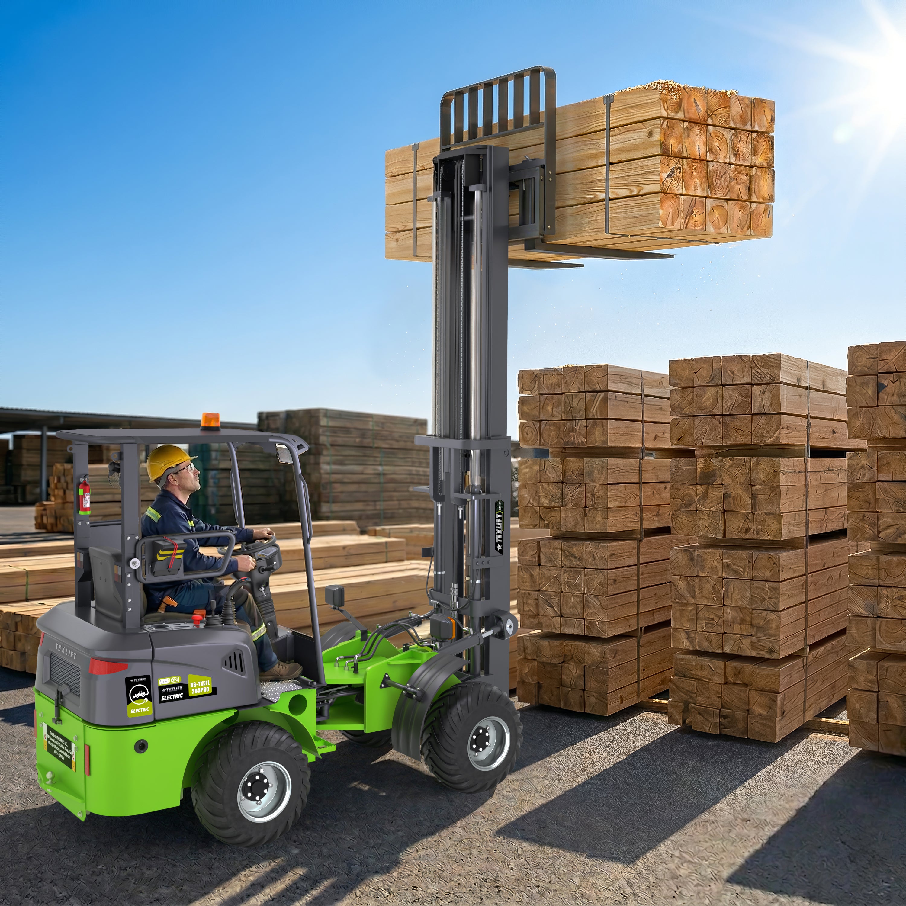 Electric Wheel Offroad Forklift – US-TXEFL265PRO (2,650 lb Capacity, 4WD, Lithium Battery) - TEXLIFT