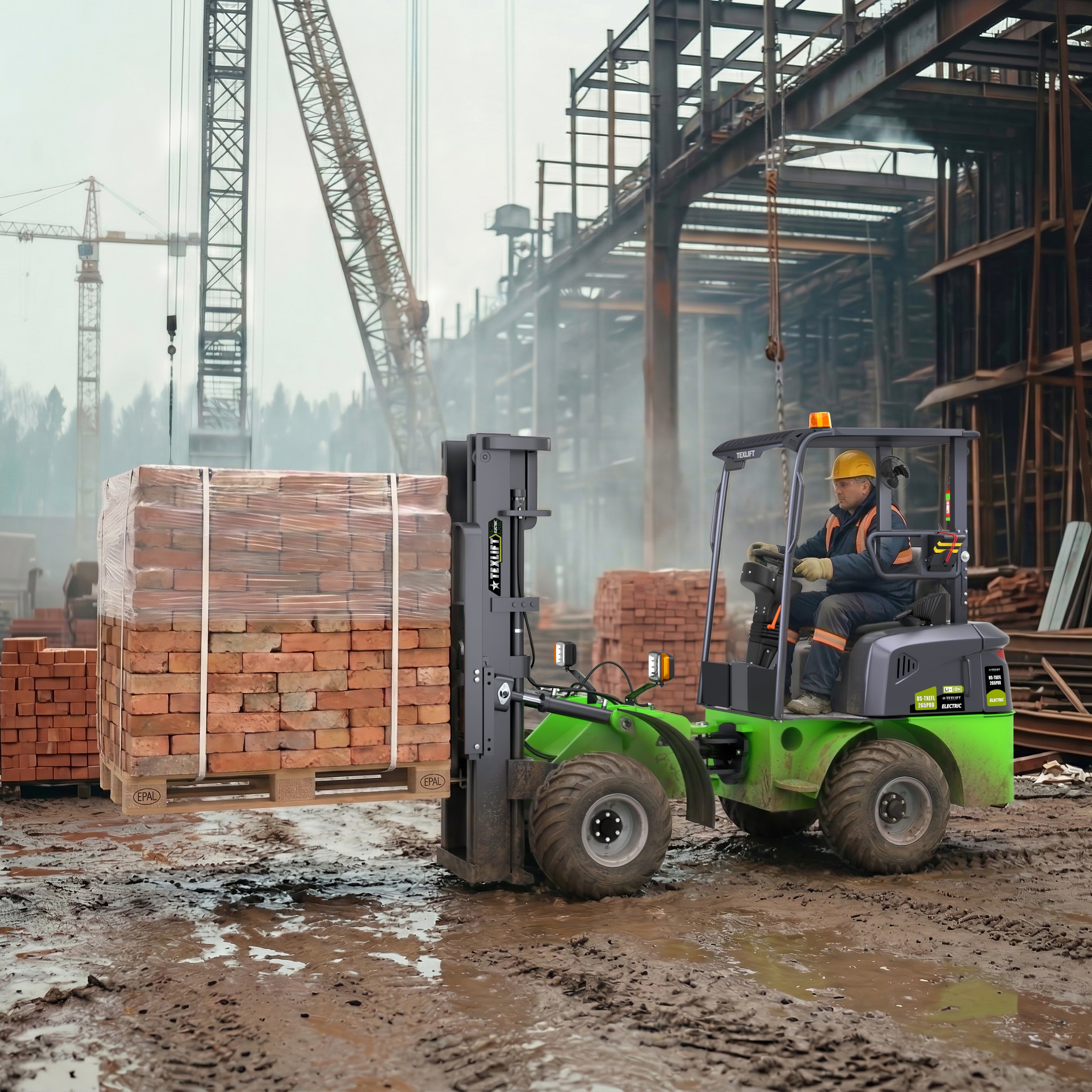 Electric Wheel Offroad Forklift – US-TXEFL265PRO (2,650 lb Capacity, 4WD, Lithium Battery) - TEXLIFT