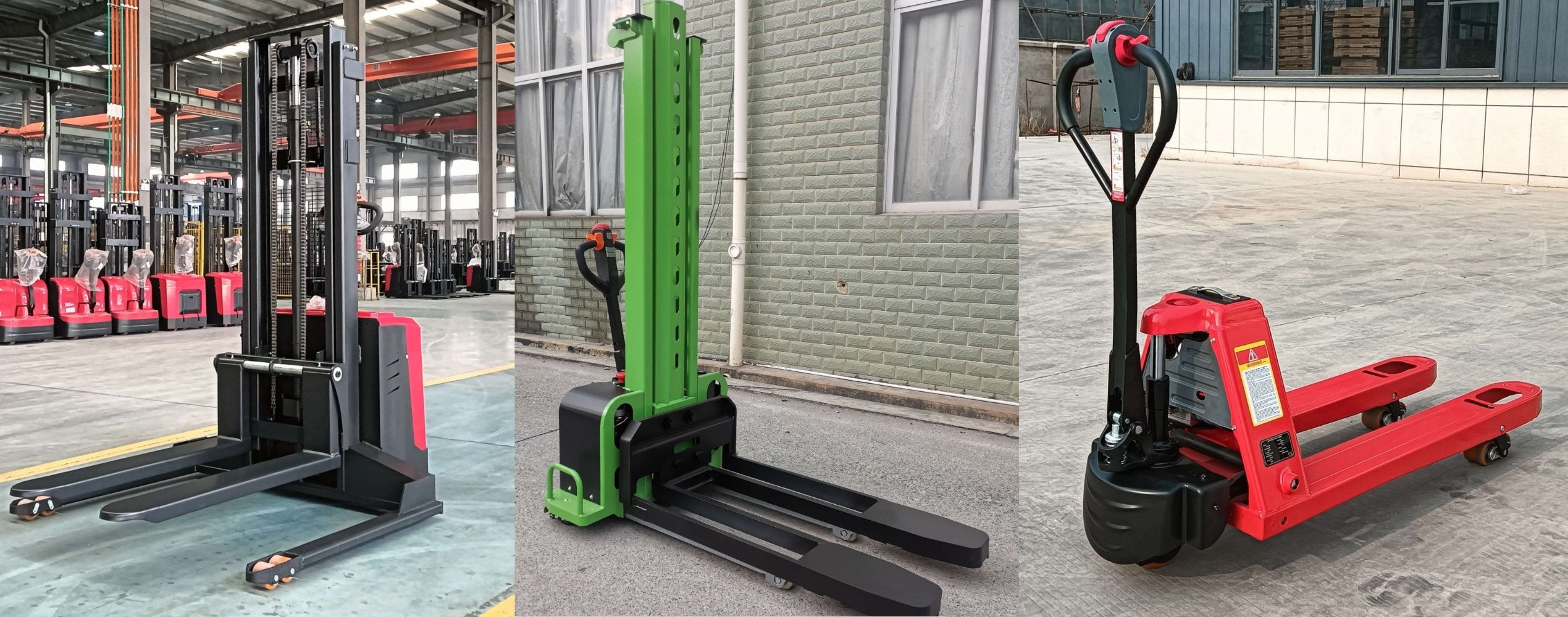 High-capacity electric stacker with durable forks for heavy loads.