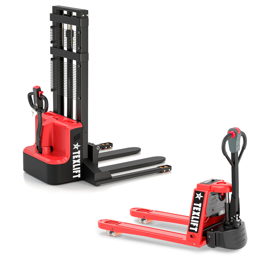Full Electric Pallet Stacker (98” Lift, 3300Lbs) & Pallet Jack (4400Lbs) – Complete Warehouse Package - TEXLIFT