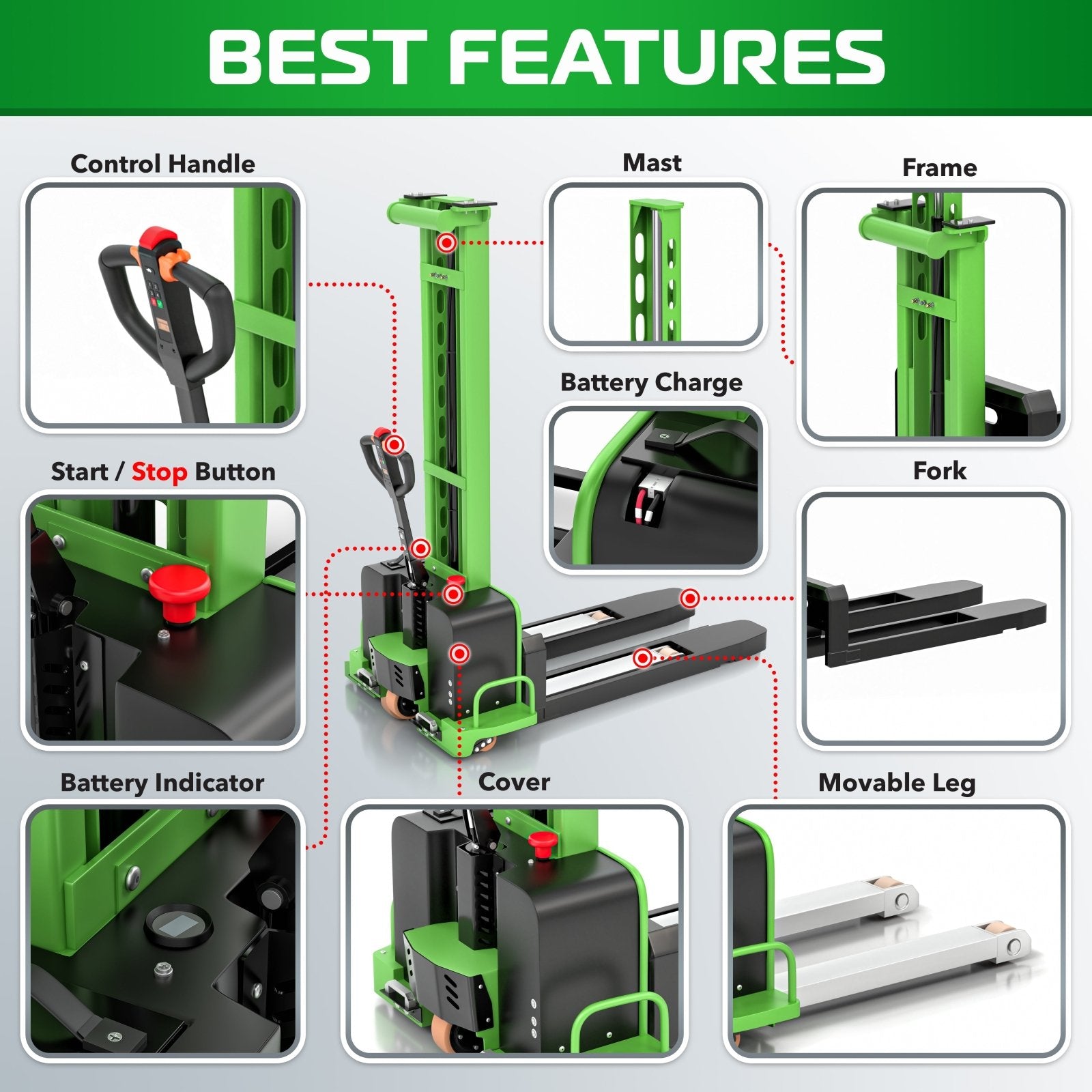 SELF STACKER FULL ELECTRIC 2200LBS (TX-ZTS-22K-FE) -  TEXLIFT