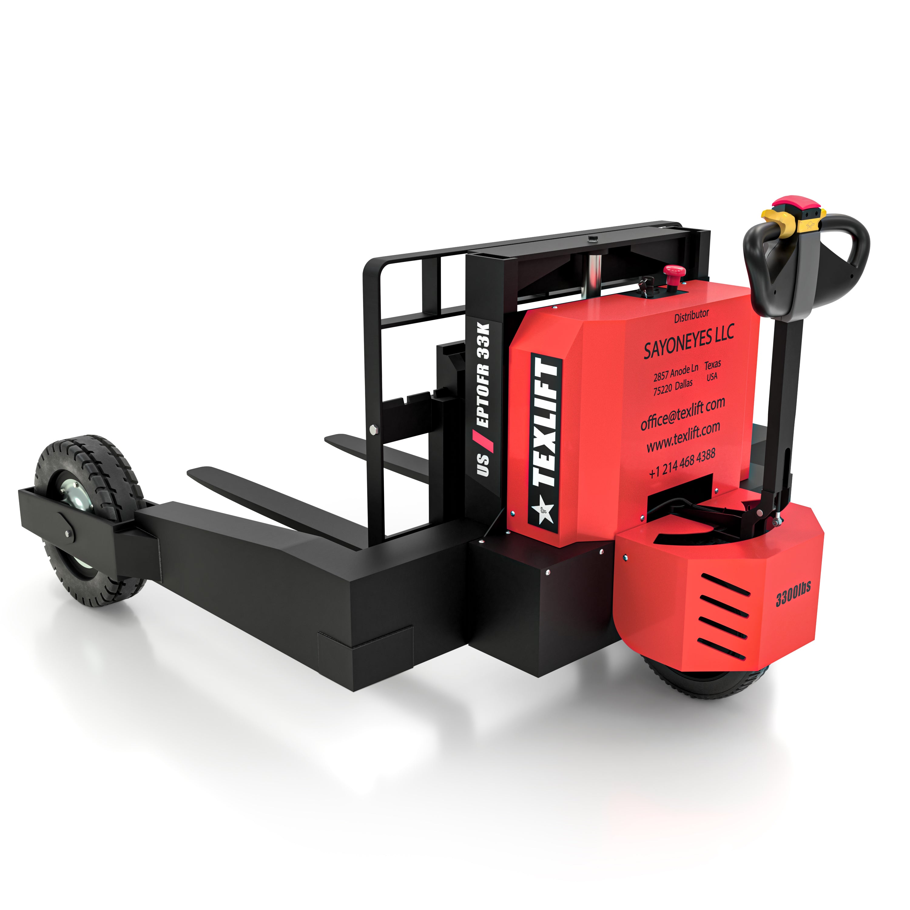 All-Terrain Offroad Electric Pallet Jack – 3,300 lbs Capacity, 12″ Lift, Solid Tires – US-EPTOFR33K