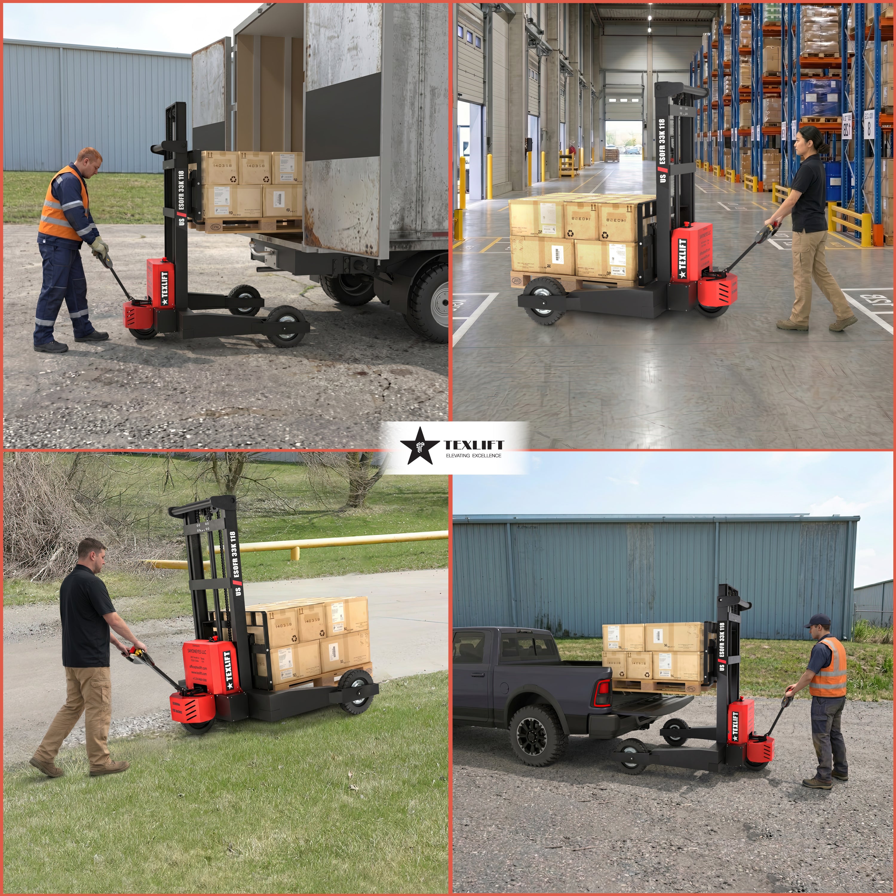 Off-road Electric Pallet Stacker 3300 lb – 118″ Lift Height, Walkie Forklift (US-ESOFR33K 118) - TEXLIFT