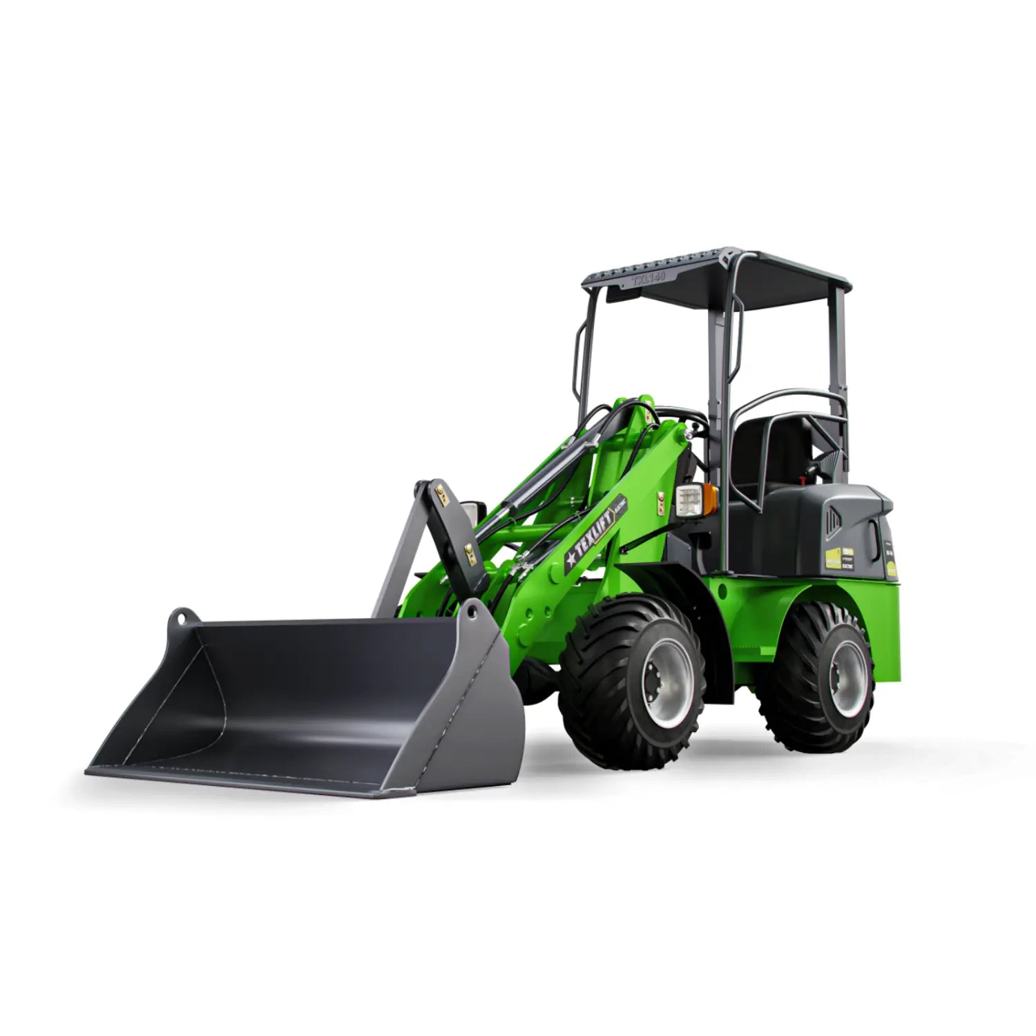 Texlift Electric Loader in operation, showcasing its compact design, powerful lifting capabilities, and user-friendly controls.