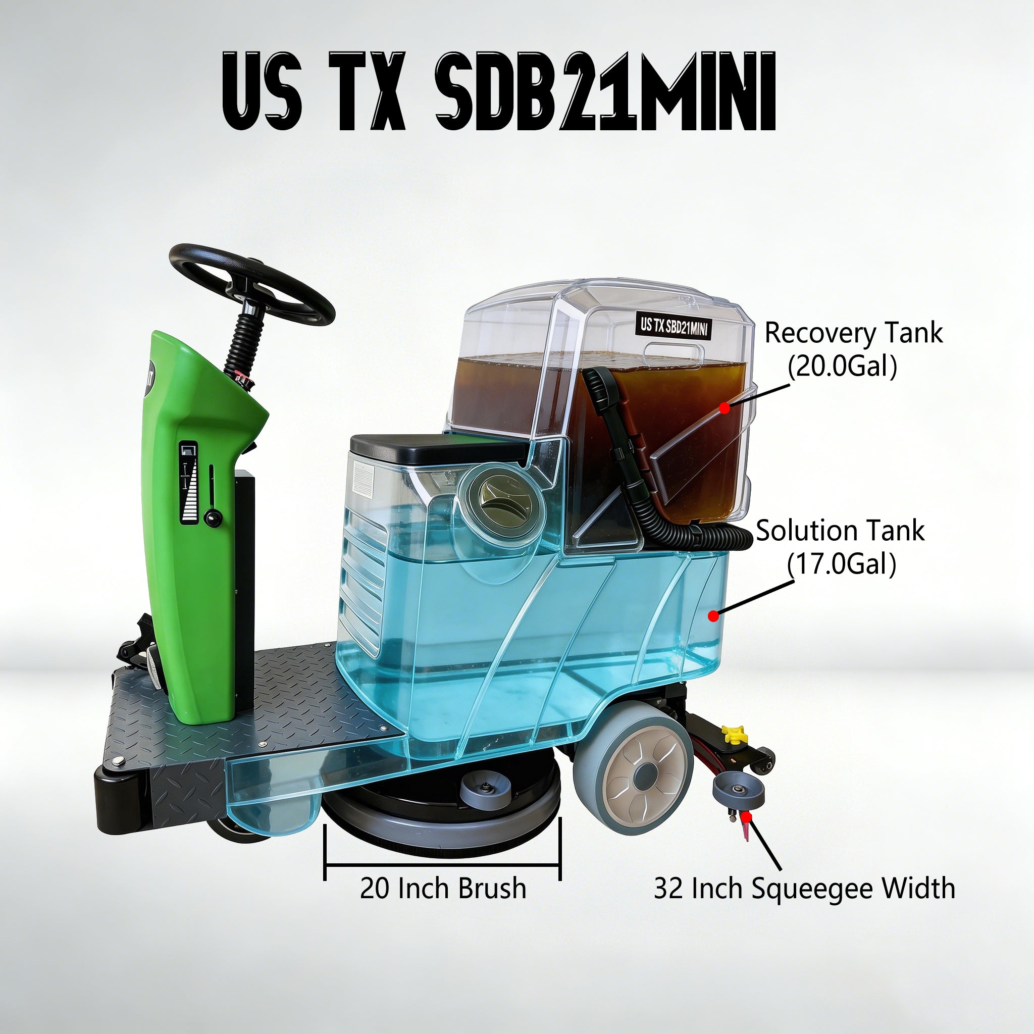 Texlift US-TX SBD21MINI Ride-On (Sit-On) Floor Scrubber – 20″ Brush, 32″ Squeegee (24V) - TEXLIFT