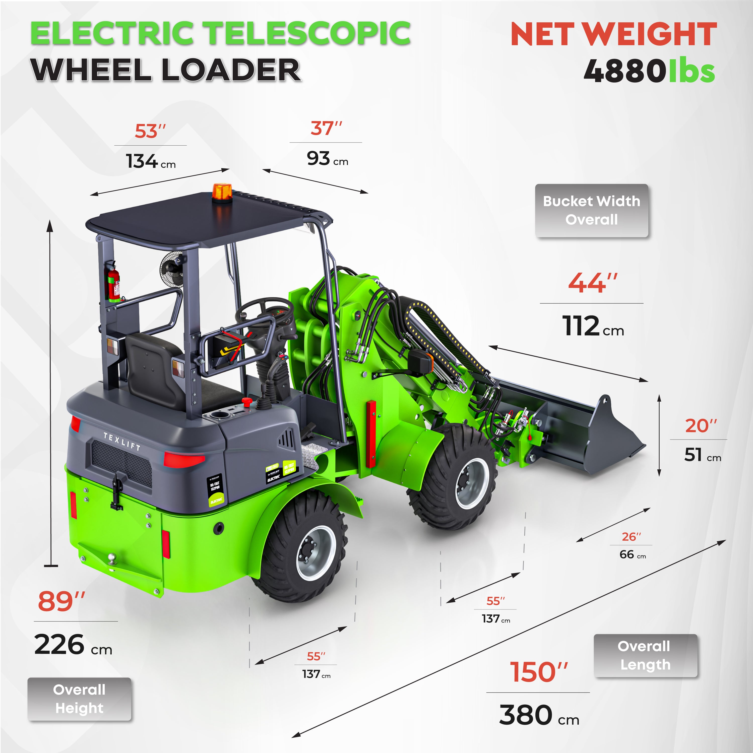 Texlift US-TXLT132 PRO Electric Telescopic Wheel Loader – 1,320 lb Capacity, 155″ Lift - TEXLIFT