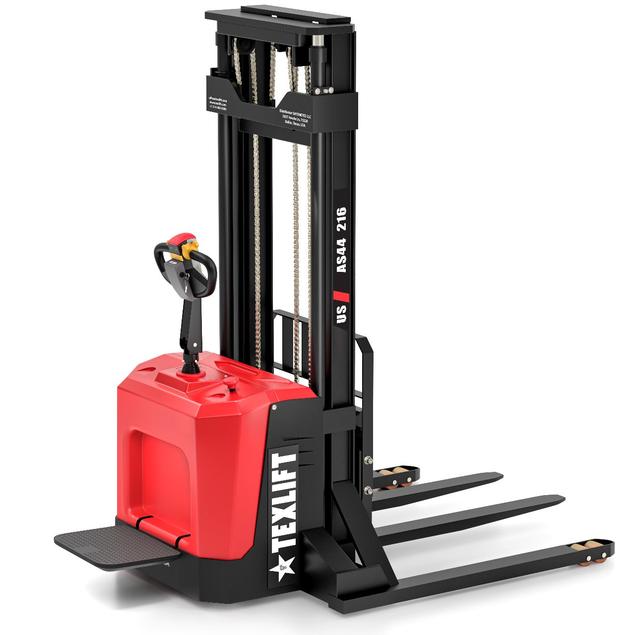 Electric Pallet Stacker Rider Type – 216" Lift, 4400lbs, Model US-AS44 216