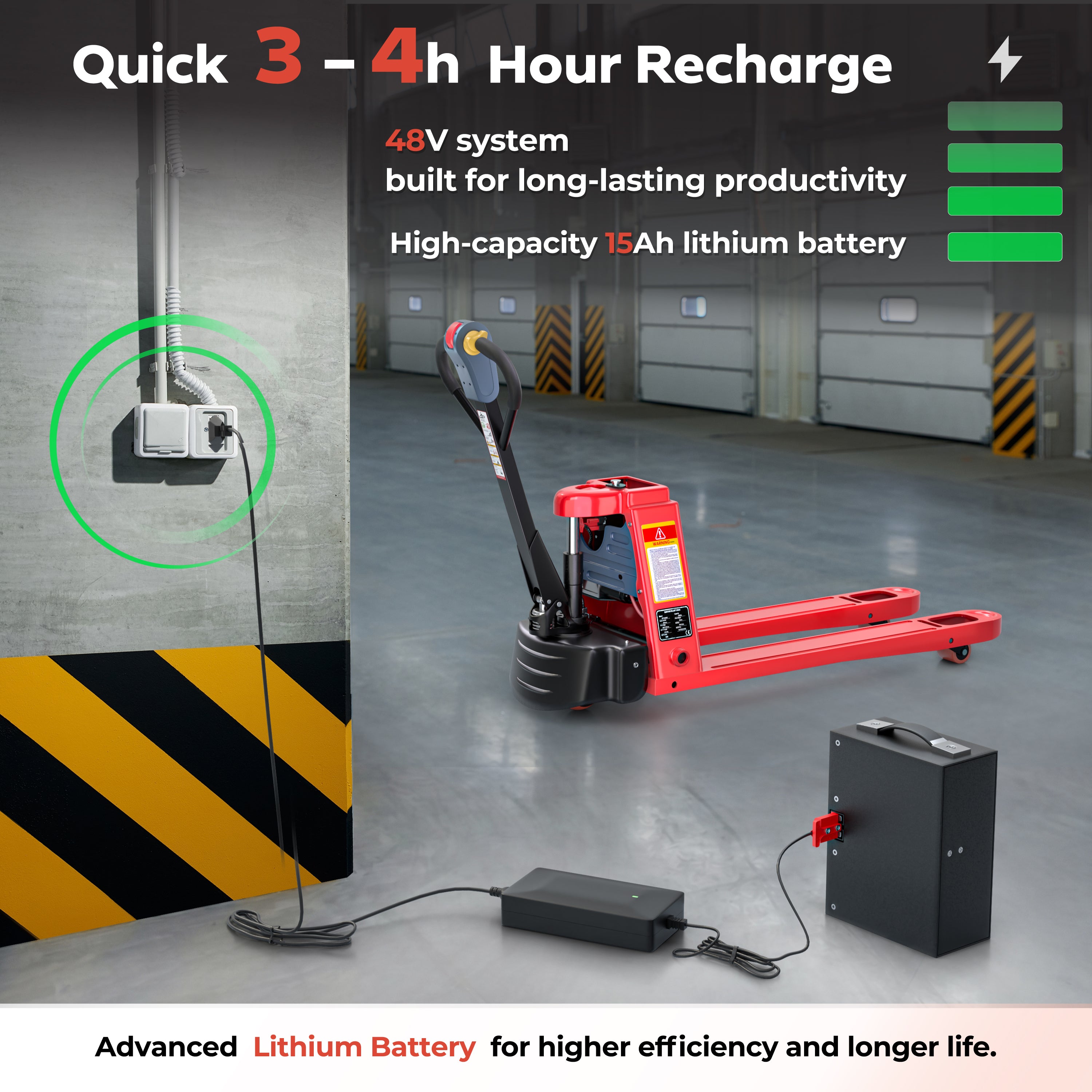 US-EPT33K NR Narrow Electric Pallet Jack – 21.5" Wide, 3,300 lb Full Electric Lithium Pallet Truck - TEXLIFT