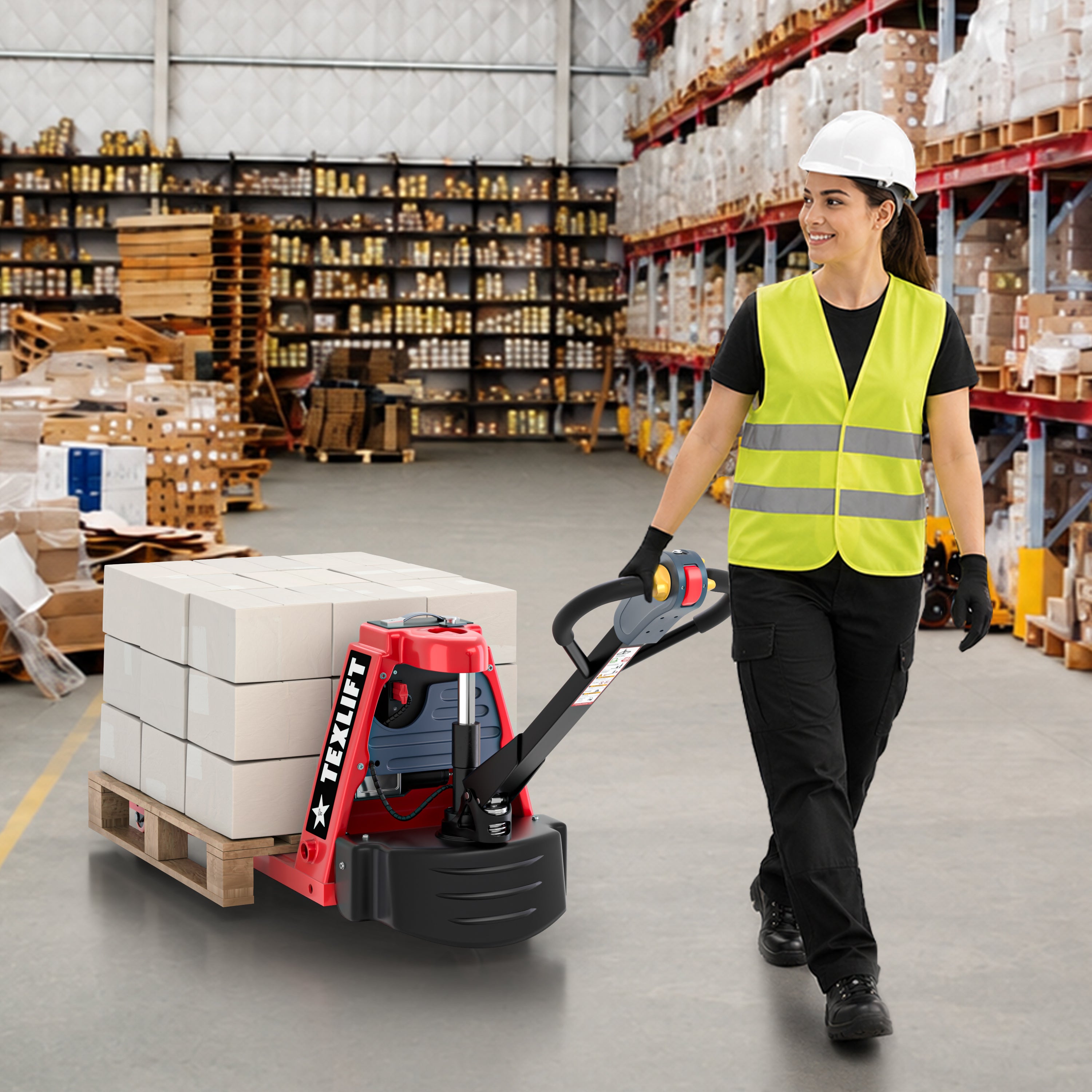 US-EPT33K NR Narrow Electric Pallet Jack – 21.5" Wide, 3,300 lb Full Electric Lithium Pallet Truck - TEXLIFT